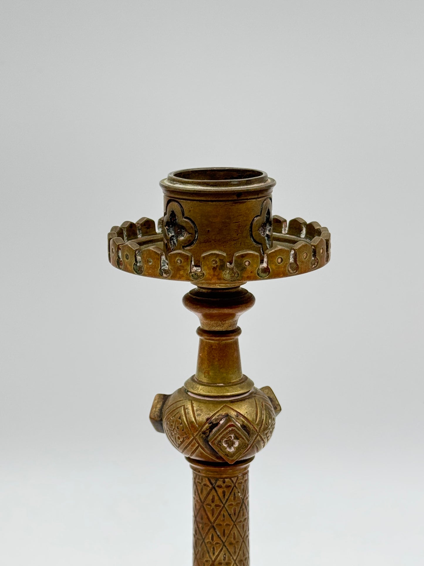 Pair of Vintage Brass Gothic-Style Candlesticks with Ornate Design