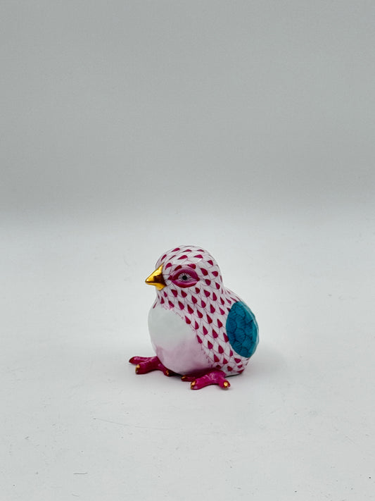 Herend Pink & Blue Fishnet Baby Chick Figurine – Hand-Painted with 24K Gold Accents