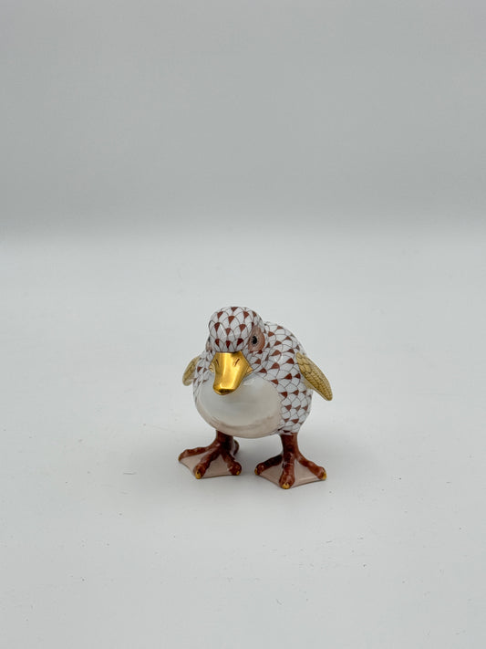 Herend Little Duckling Figurine – Rust & Gold Fishnet with 24K Gold Accents