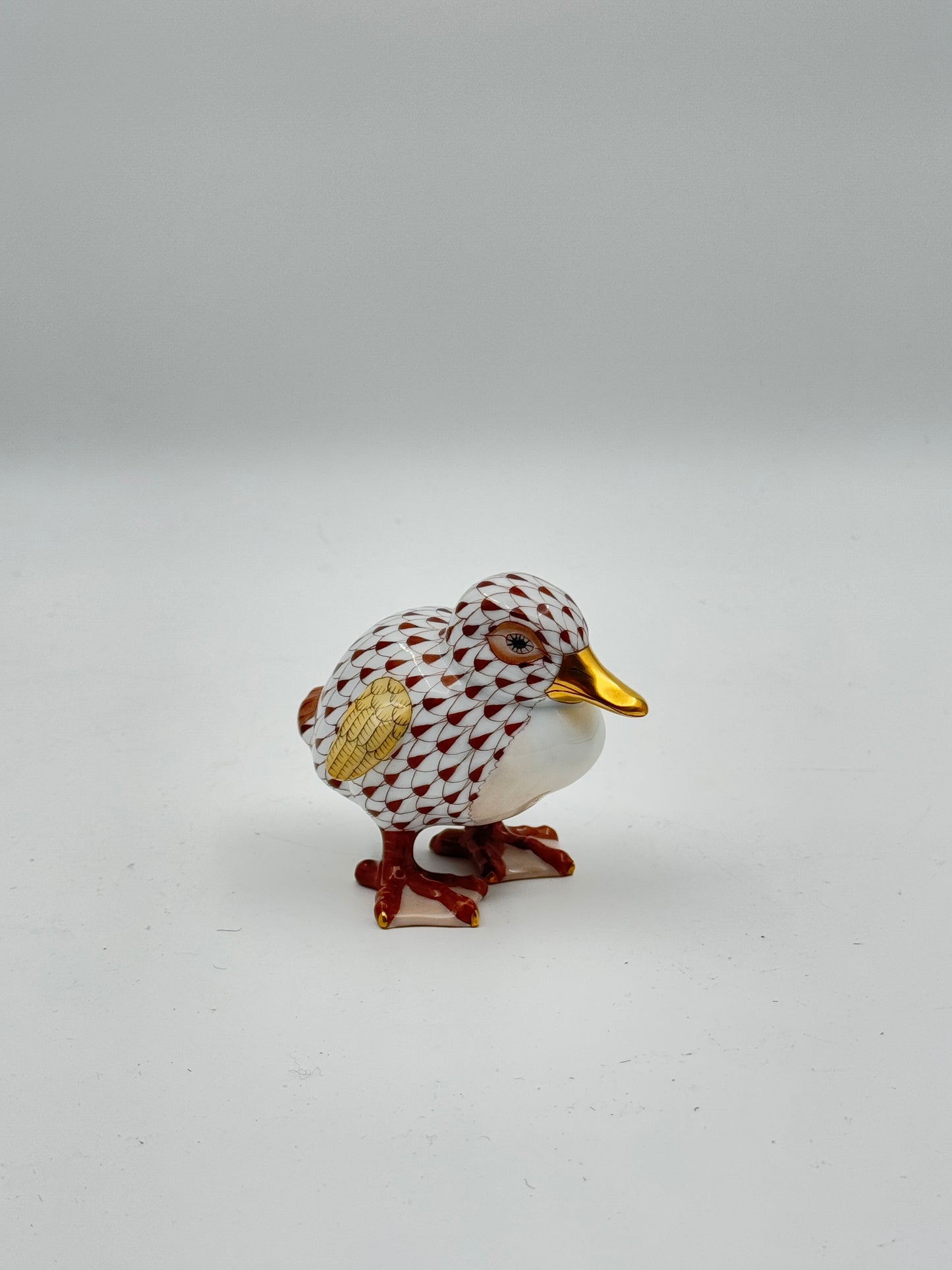 Herend Little Duckling Figurine – Rust & Gold Fishnet with 24K Gold Accents