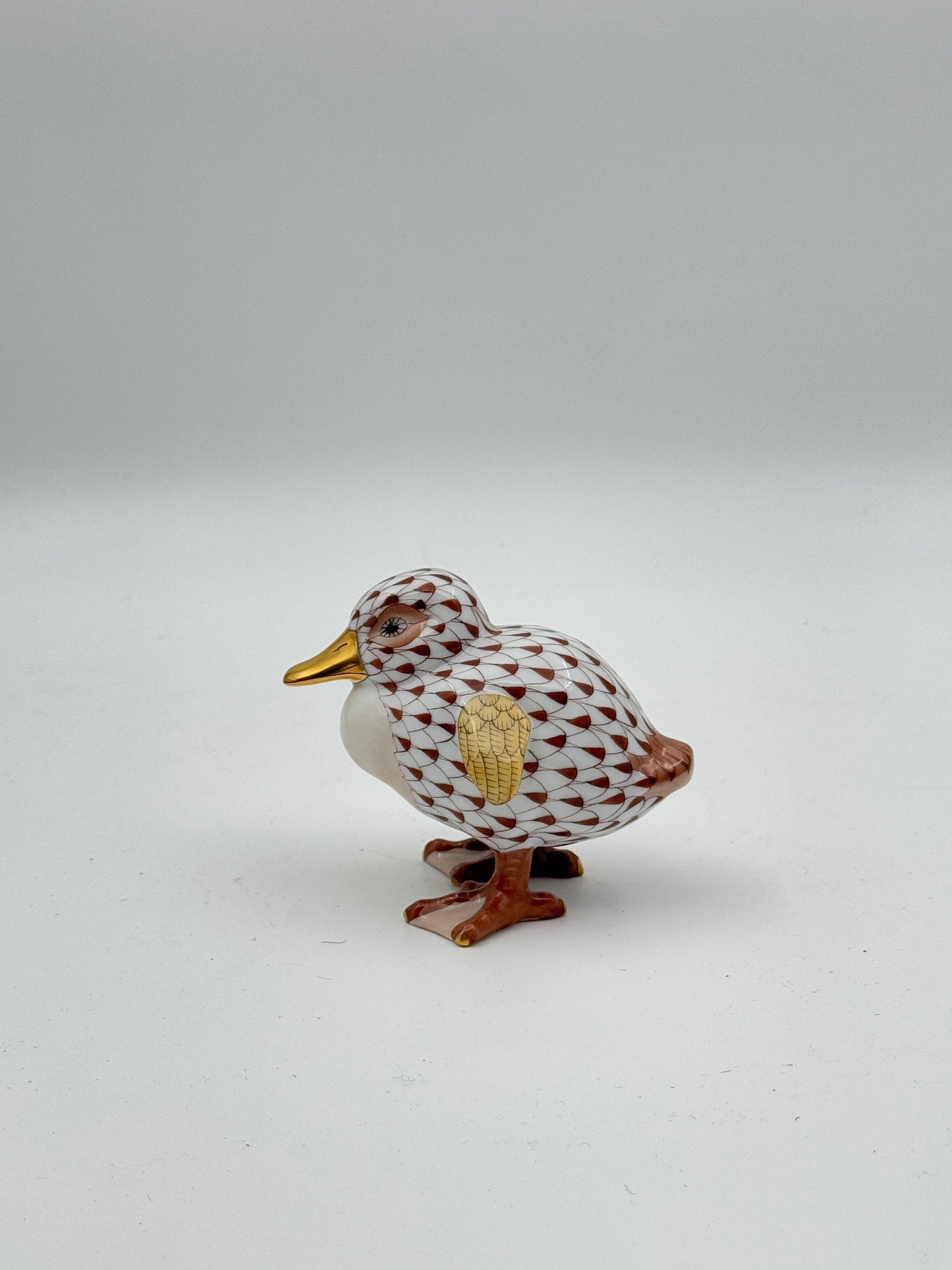 Herend Little Duckling Figurine – Rust & Gold Fishnet with 24K Gold Accents