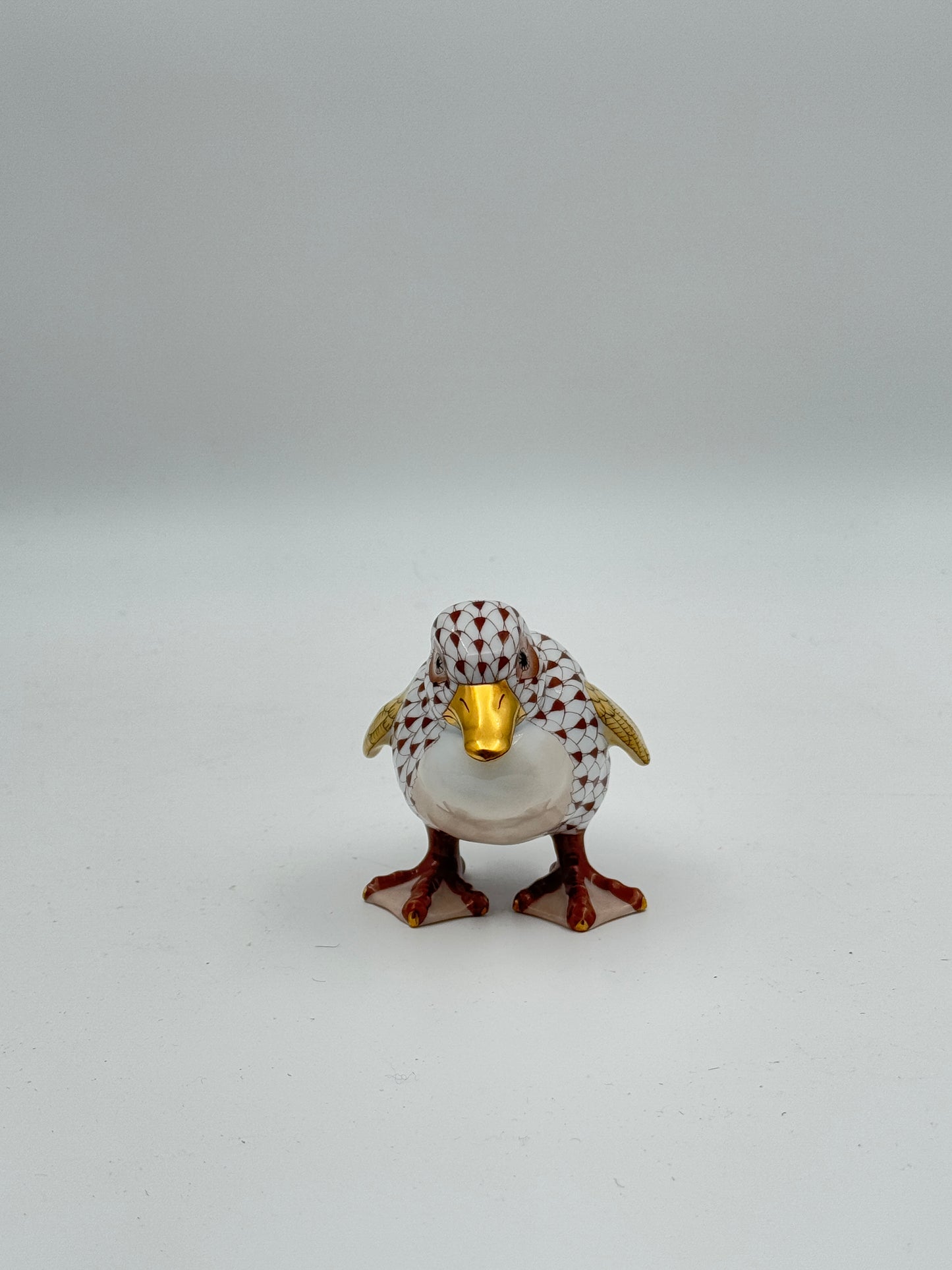 Herend Little Duckling Figurine – Rust & Gold Fishnet with 24K Gold Accents