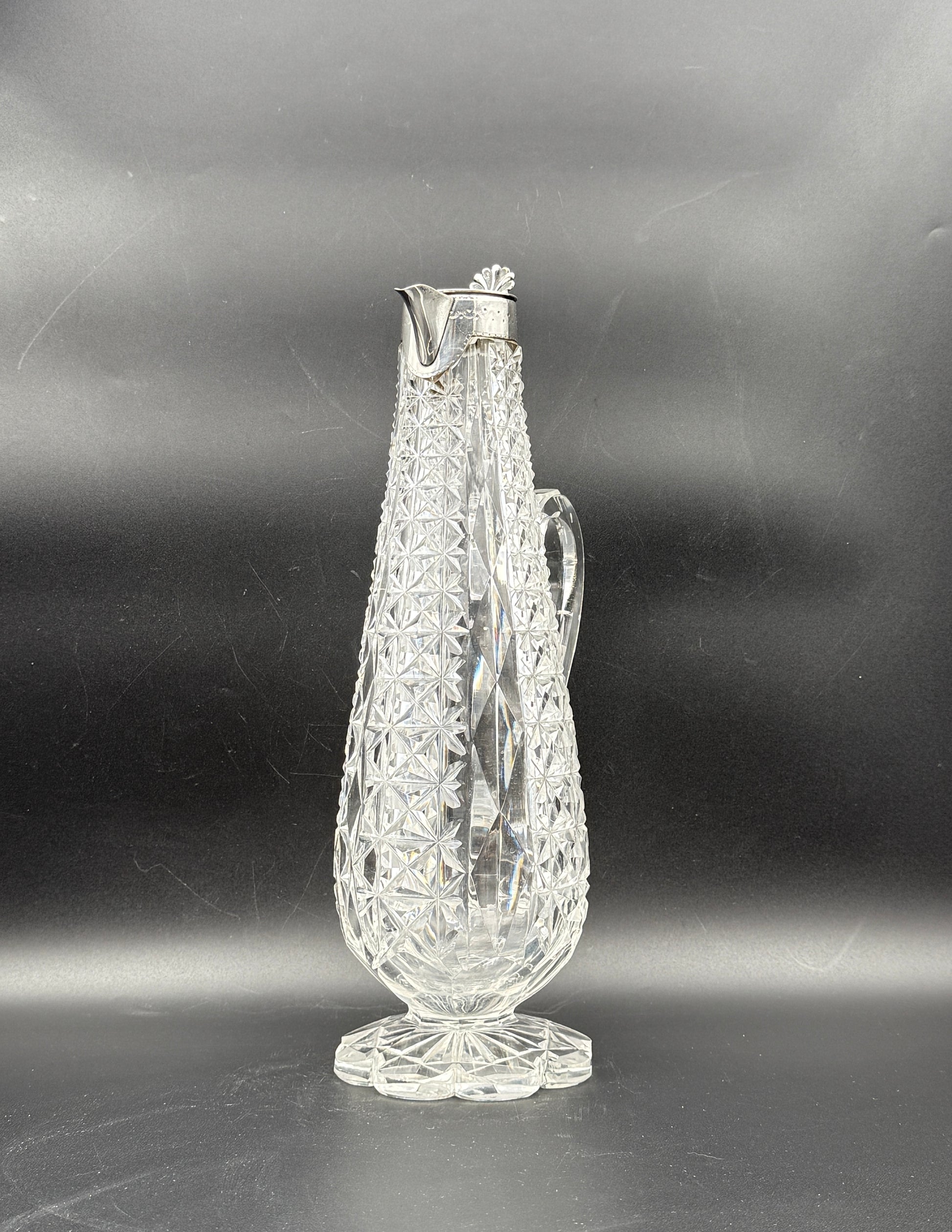 Bohemian Cut Glass Carafe with Silver-Plated Hinged Lid – Antique