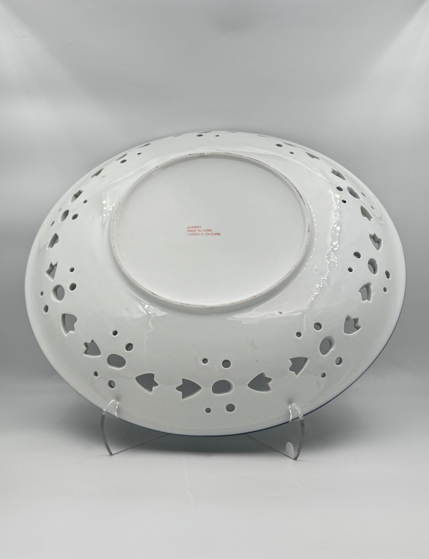 Chinese Blue & White Pierced Rim Platter Floral Medallion Porcelain