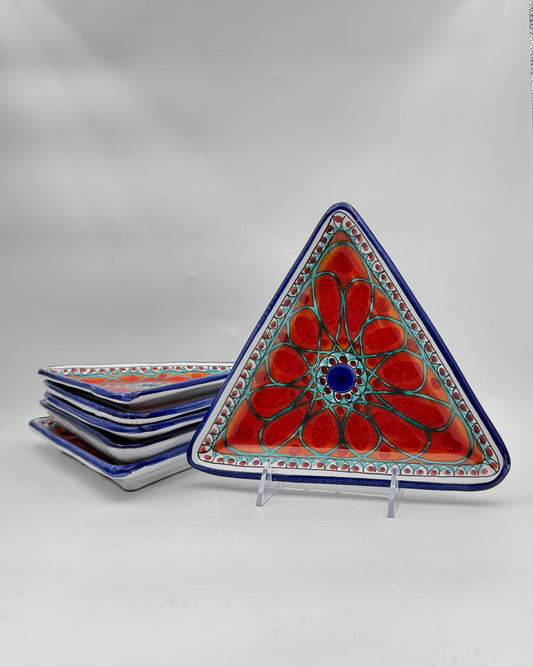 Set of 6 Italian Hand-Painted Triangular Salad Plates Colorful