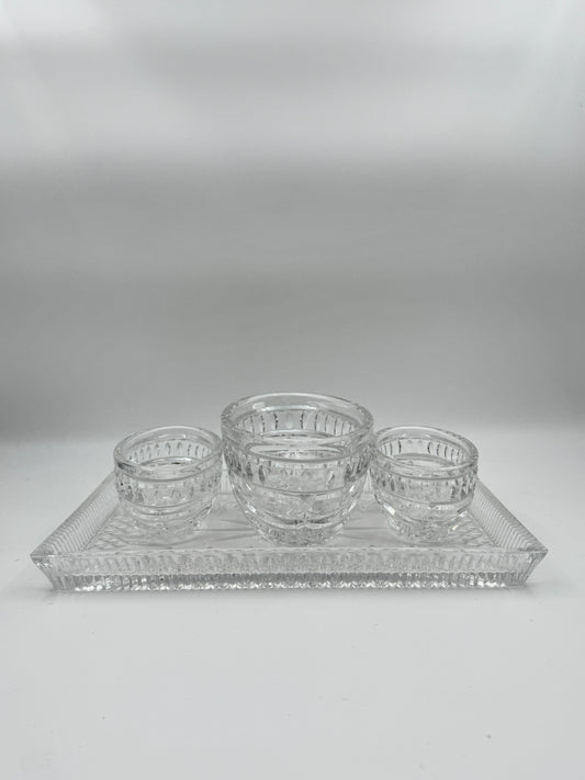 Waterford Crystal Three-Bowl Serving Set with Rectangular Tray – Elegant Cut Glass Design