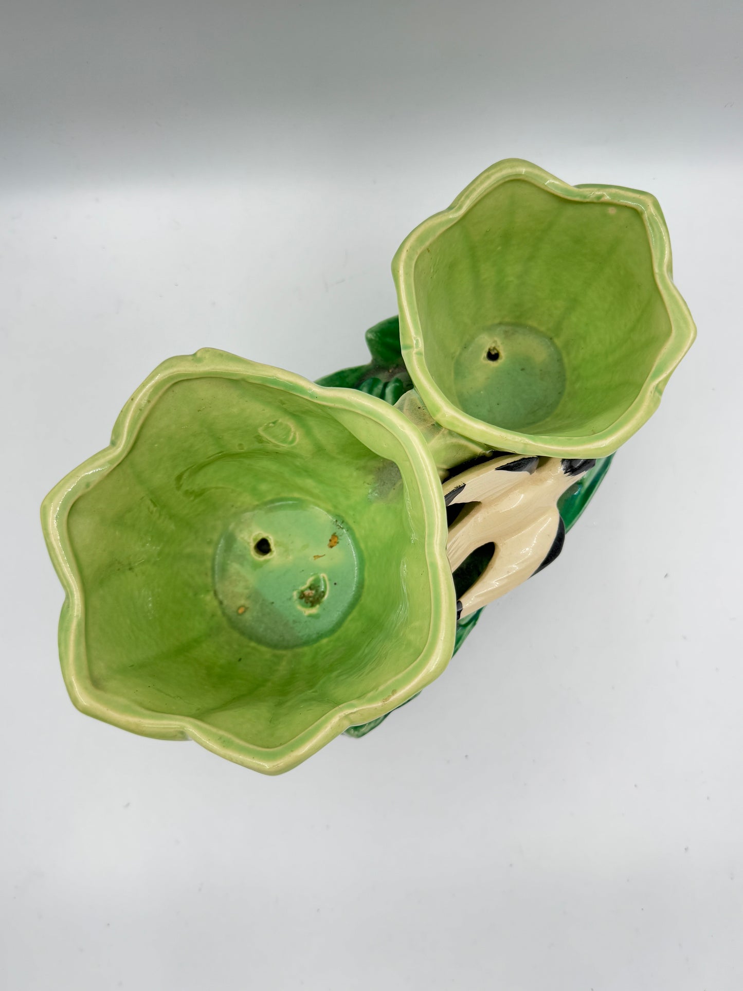 McCoy Double Tulip Planter with Swallow – Green & Yellow, 1948