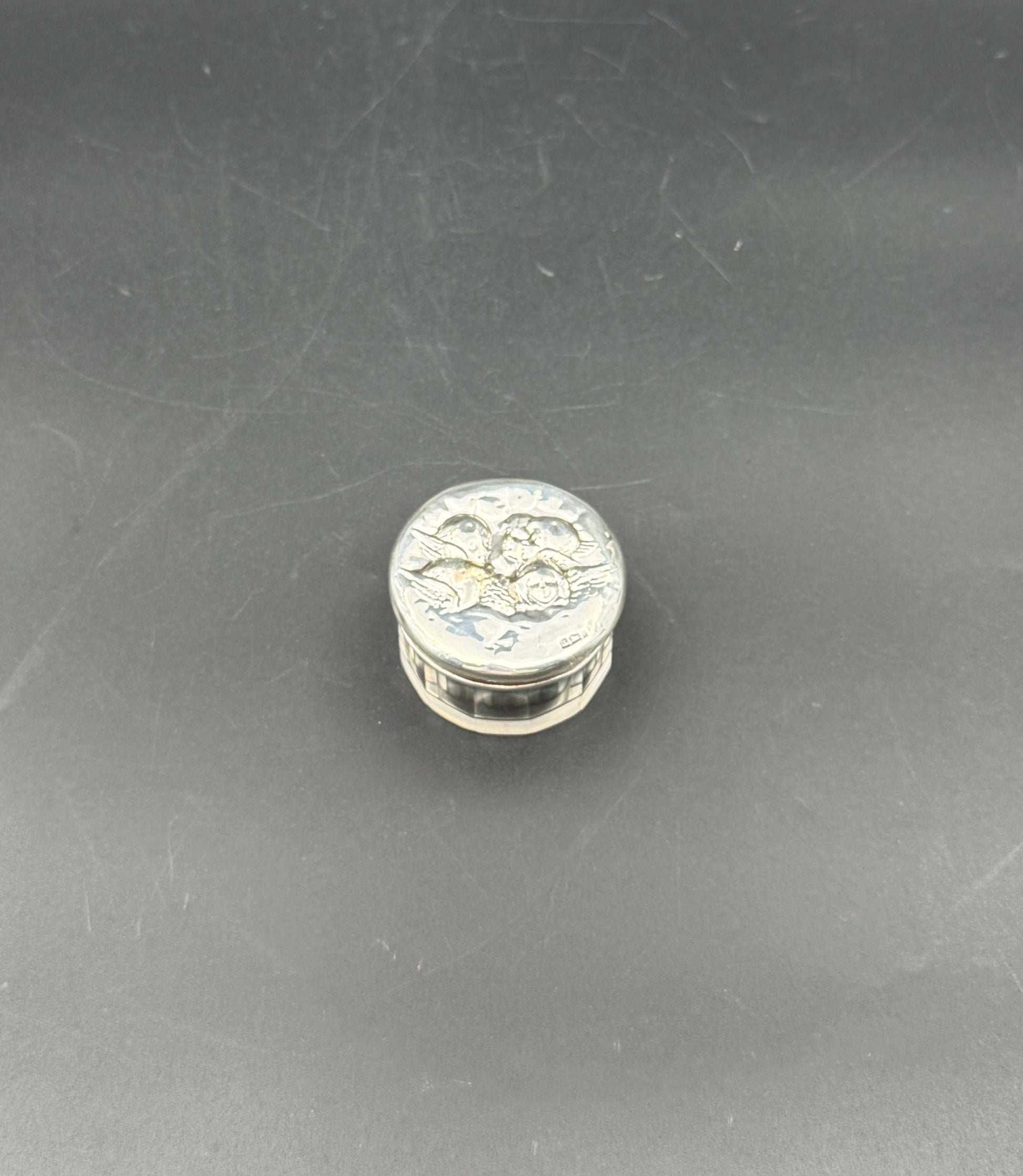 Sterling Silver Lidded Vanity Jar – Birmingham, Angels, c.1906 England