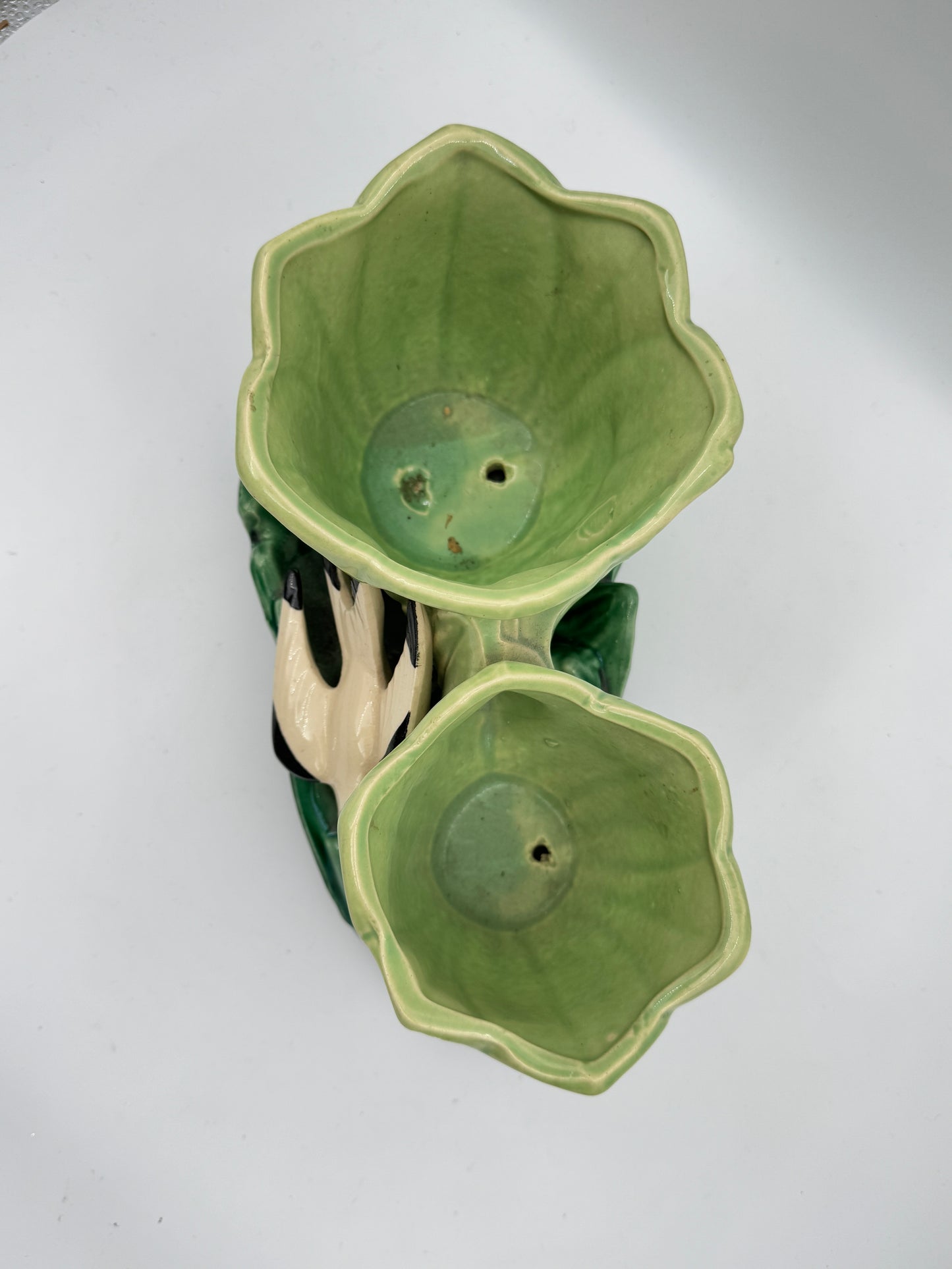 McCoy Double Tulip Planter with Swallow – Green & Yellow, 1948