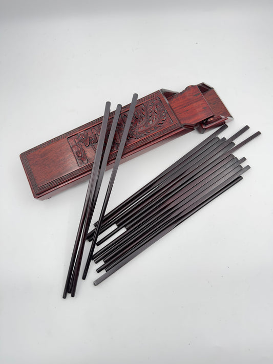 Chinese Wooden Chopsticks Set with Carved Dragon Box – 16 Chopsticks