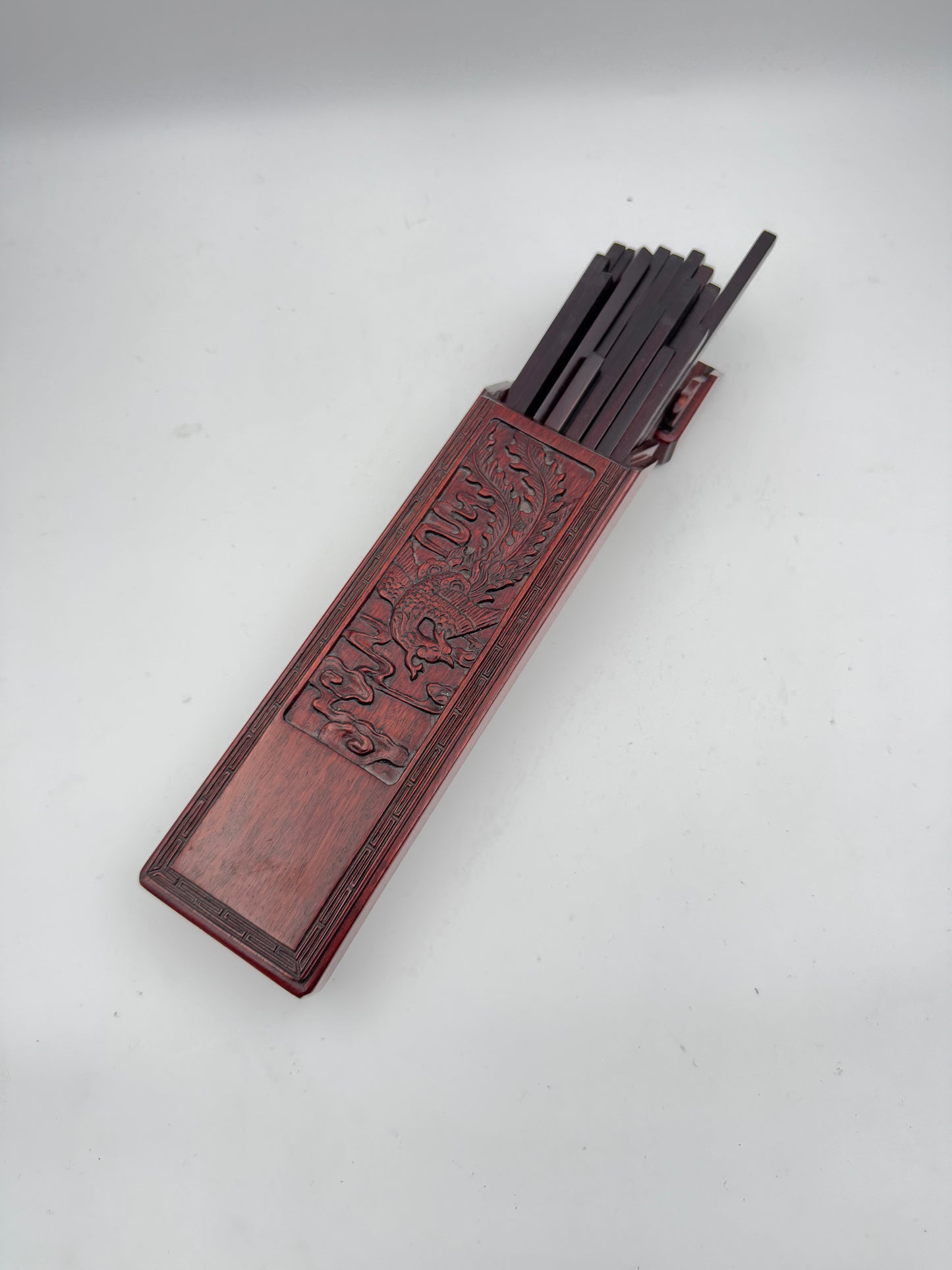 Chinese Wooden Chopsticks Set with Carved Dragon Box – 16 Chopsticks