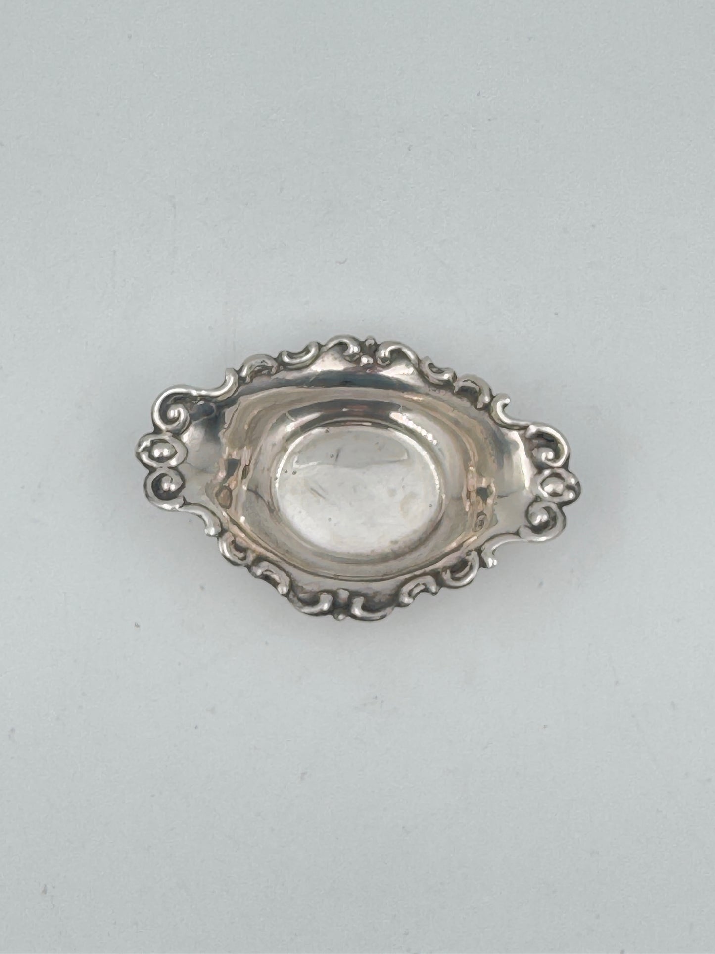 Antique Sterling Silver Miniature Dish – Ornate Rococo Scrollwork