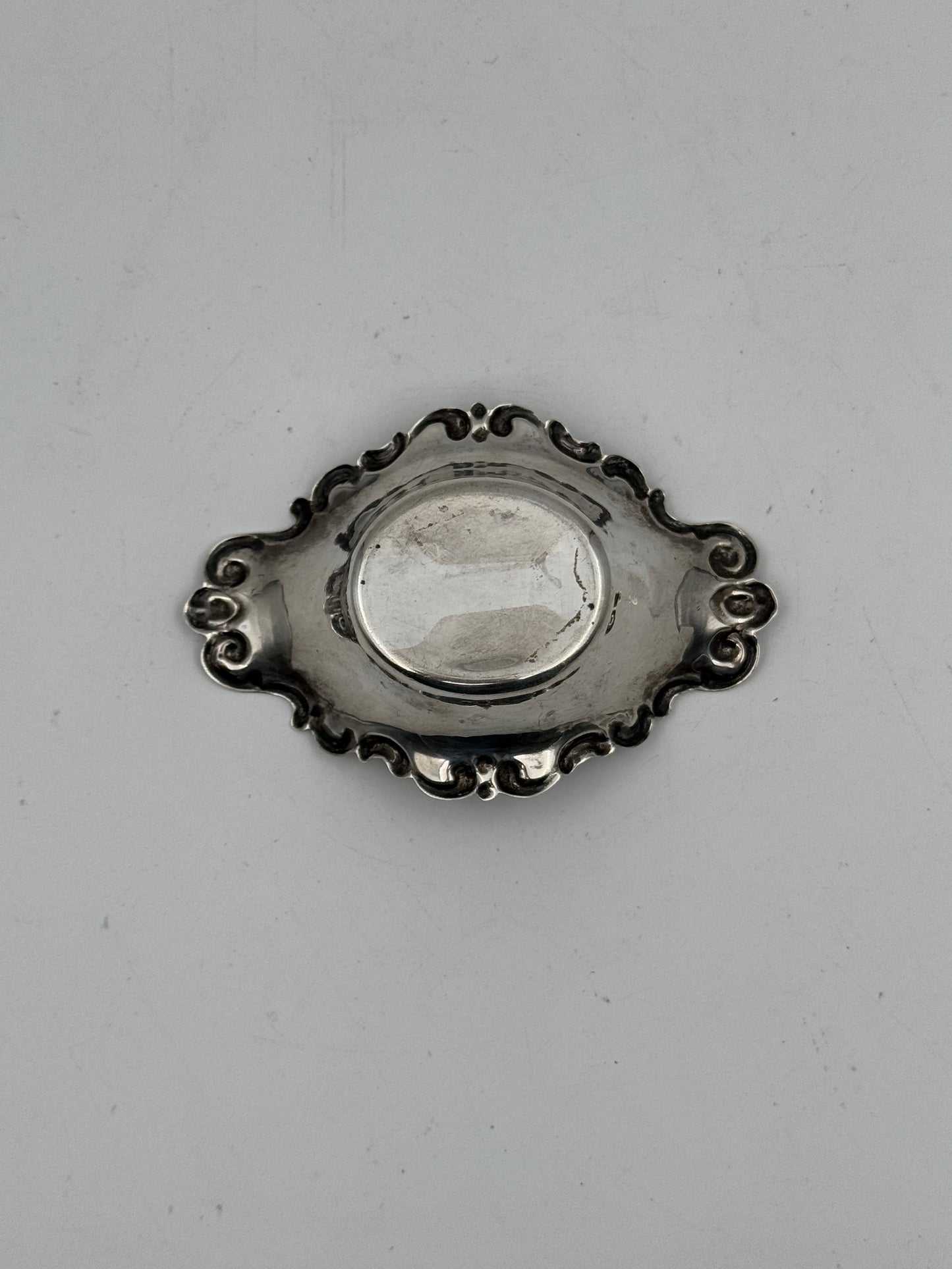 Antique Sterling Silver Miniature Dish – Ornate Rococo Scrollwork