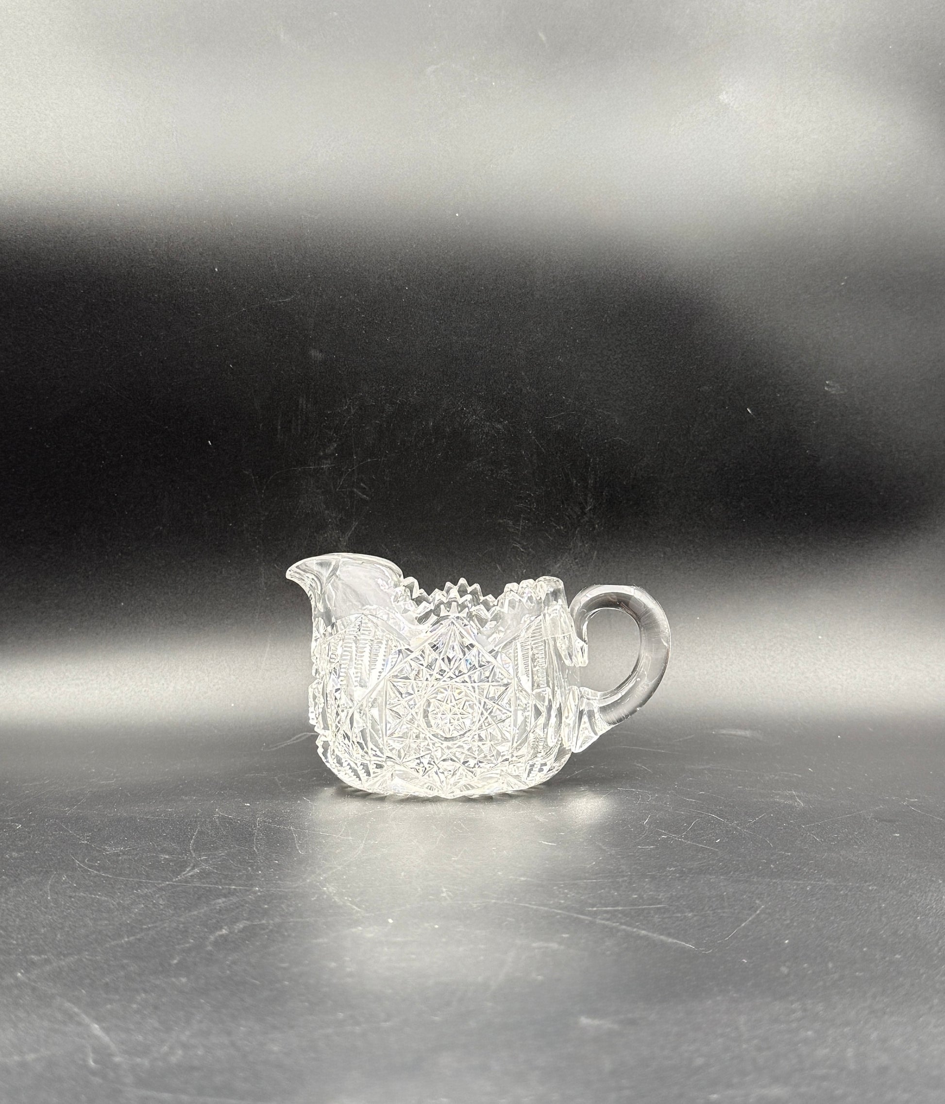 Cut Glass Creamer & Sugar Set – Brilliant Patterned Clear Glass