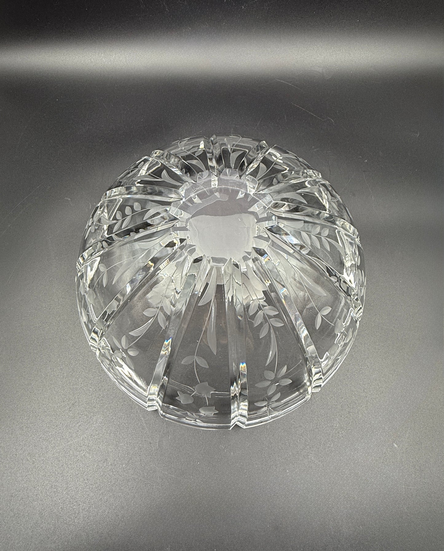 Rogaska “Galia” Cut Crystal Bowl – Floral Etched Ribbed Design