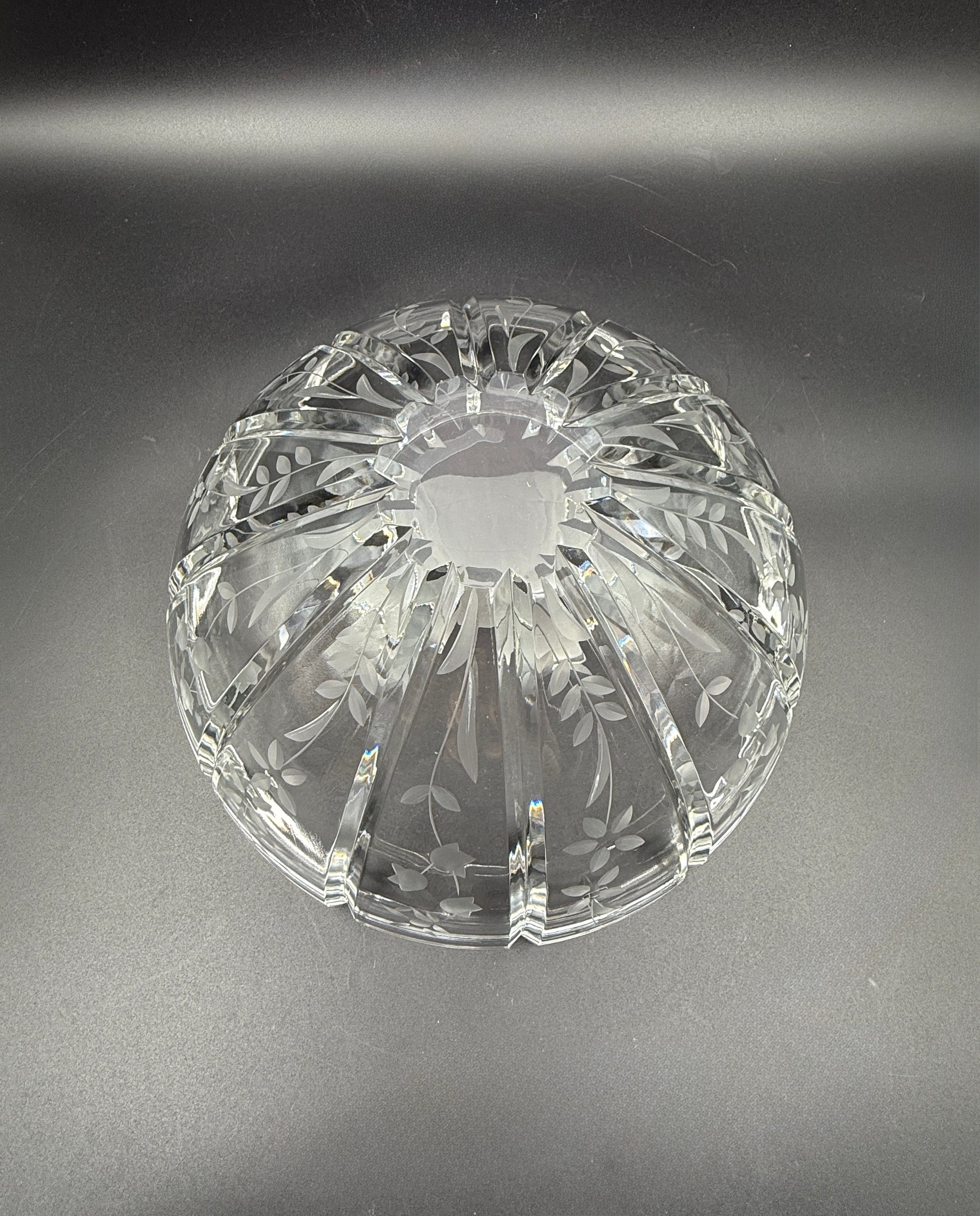 Rogaska “Galia” Cut Crystal Bowl – Floral Etched Ribbed Design