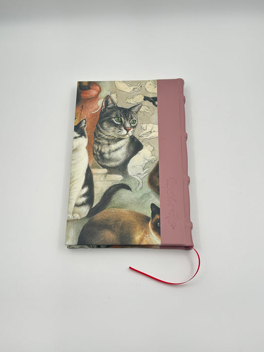 A5 Journal w/ Lines – 9 Lives of Cats | Pink Leather Binding