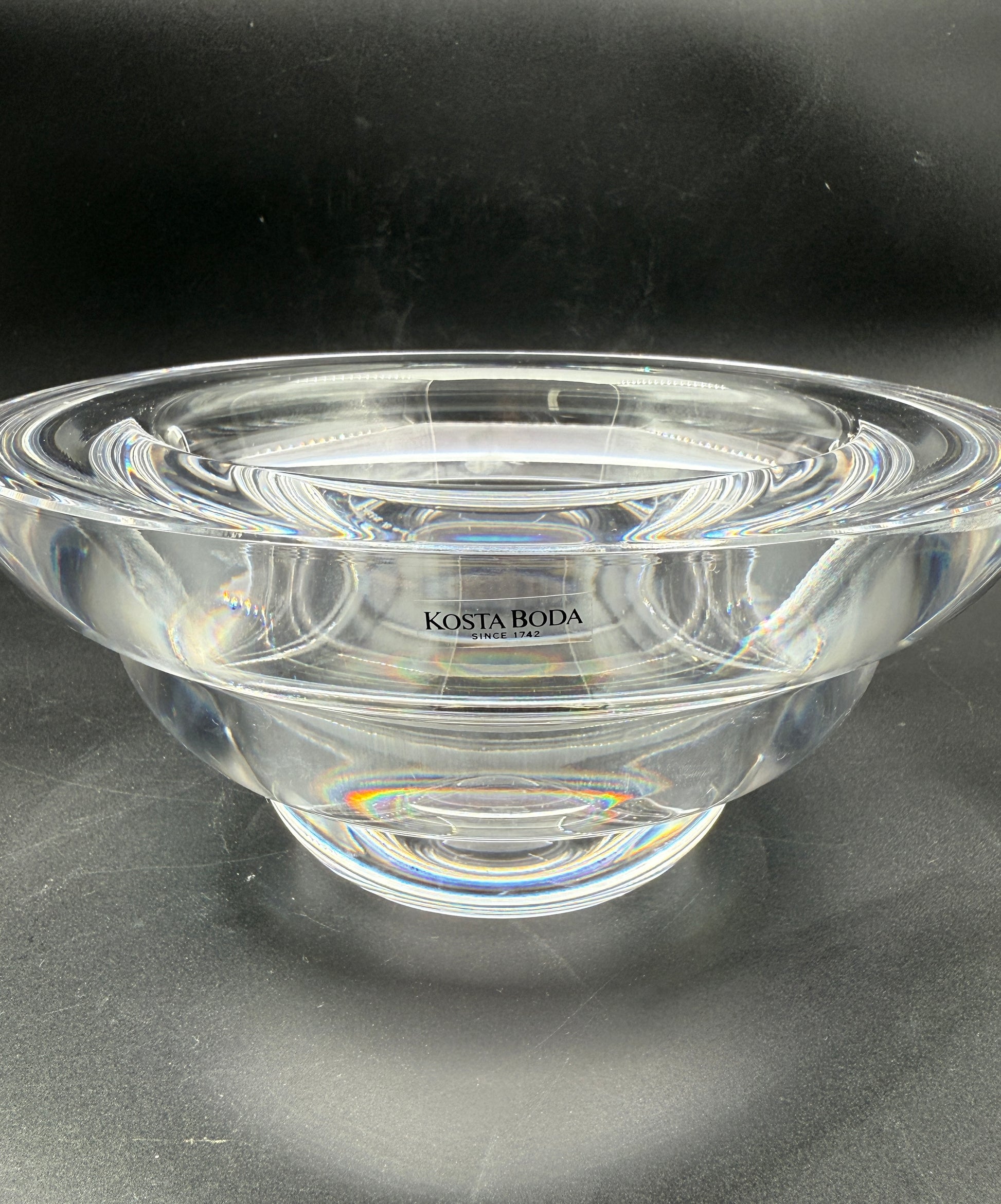 Kosta Boda “Contrast” Thick Crystal Bowl by Anna Ehrner – Signed Round