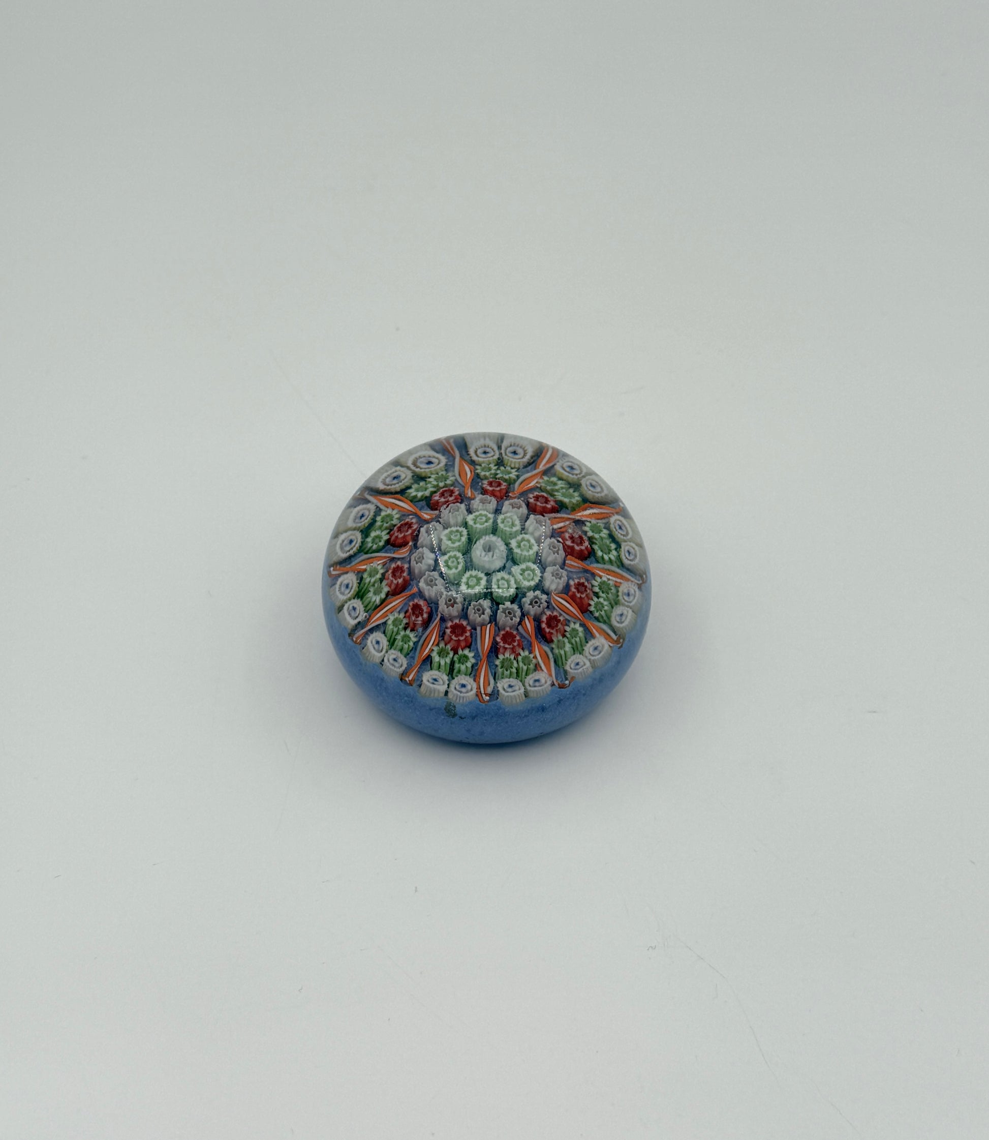 Murano Glass Paperweight – Light Blue Millefiori Floral Dome