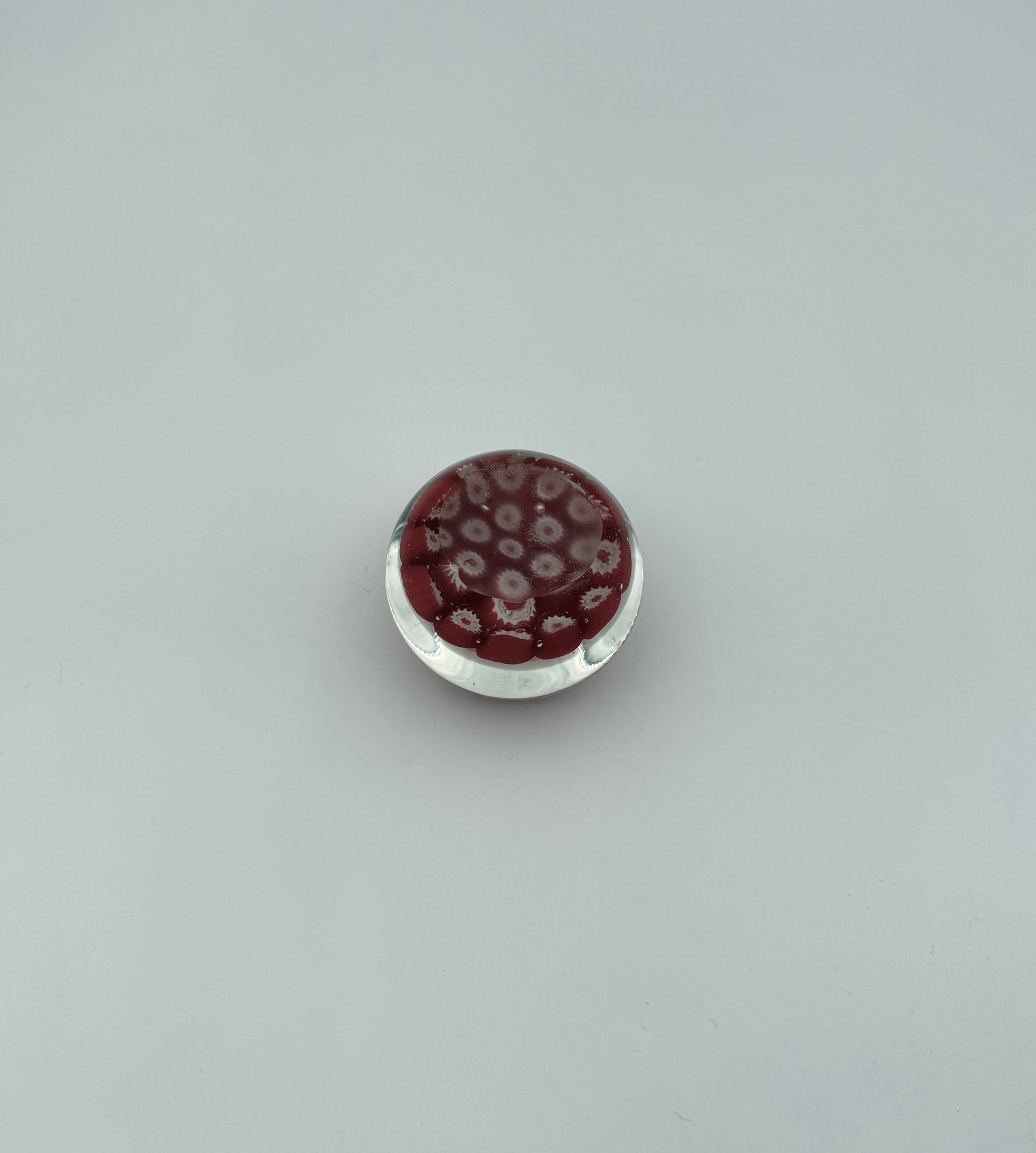 Murano Glass Paperweight – Red & White Millefiori Art Glass Design