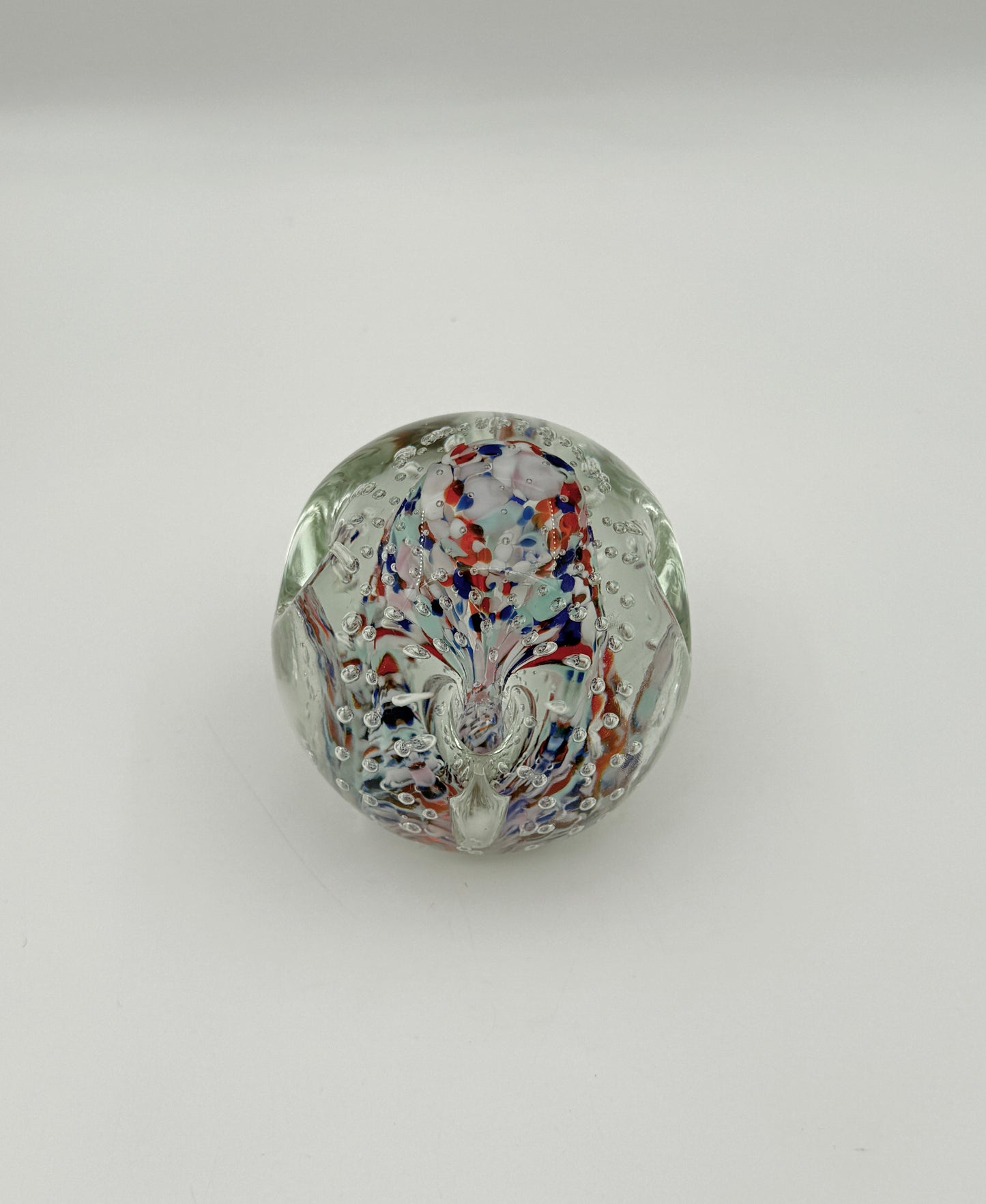 Murano Glass Paperweight – Clear with Red, White & Blue Swirl Core