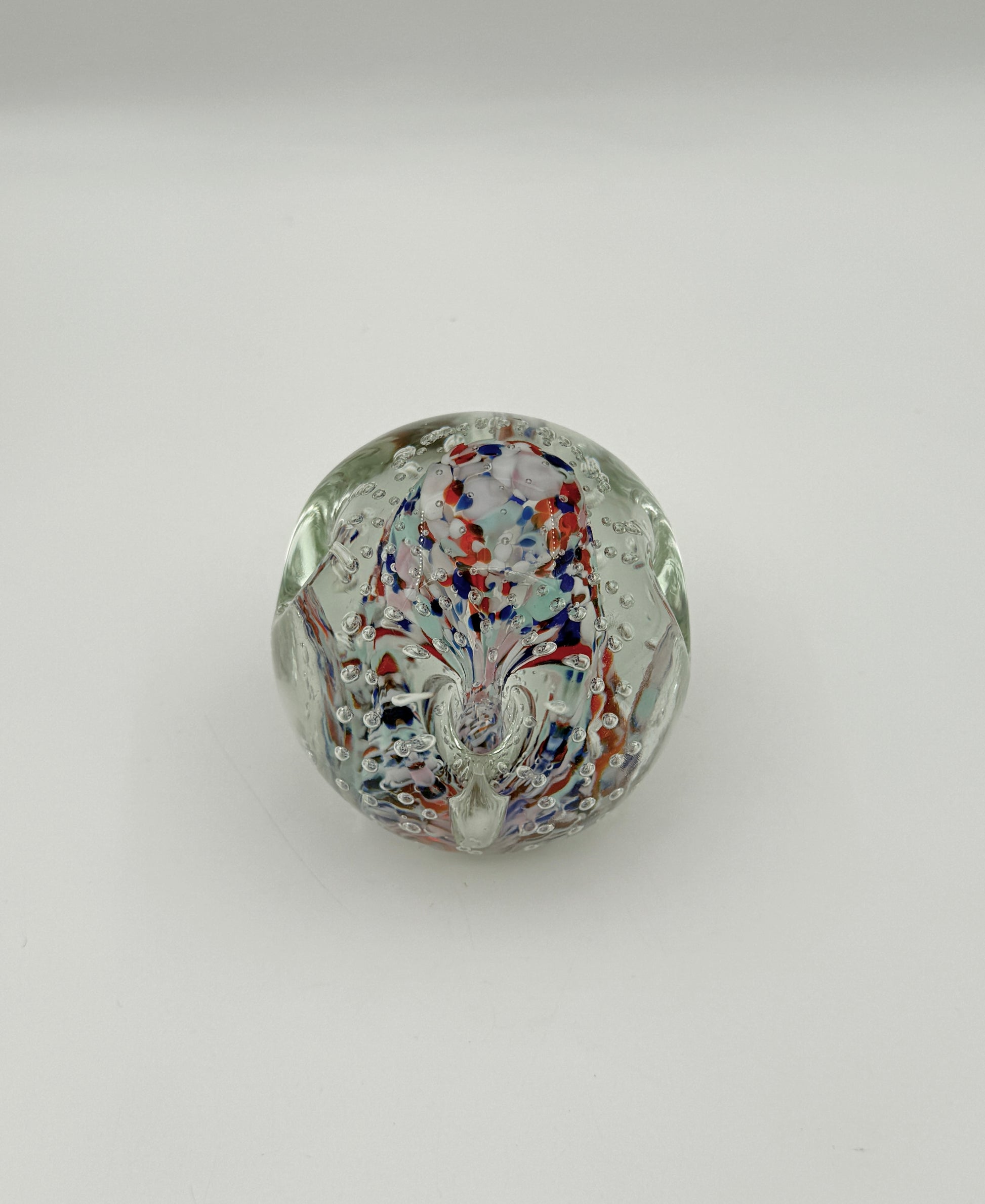 Murano Glass Paperweight – Clear with Red, White & Blue Swirl Core