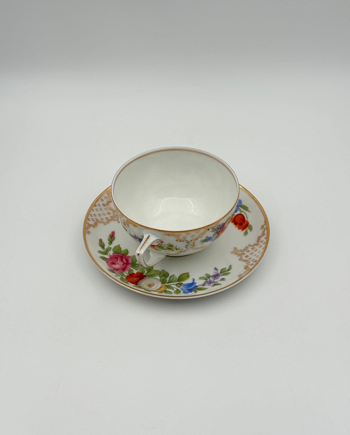 Rosenthal “The Dresden” Teacup & Saucer – Floral with Gold Rim