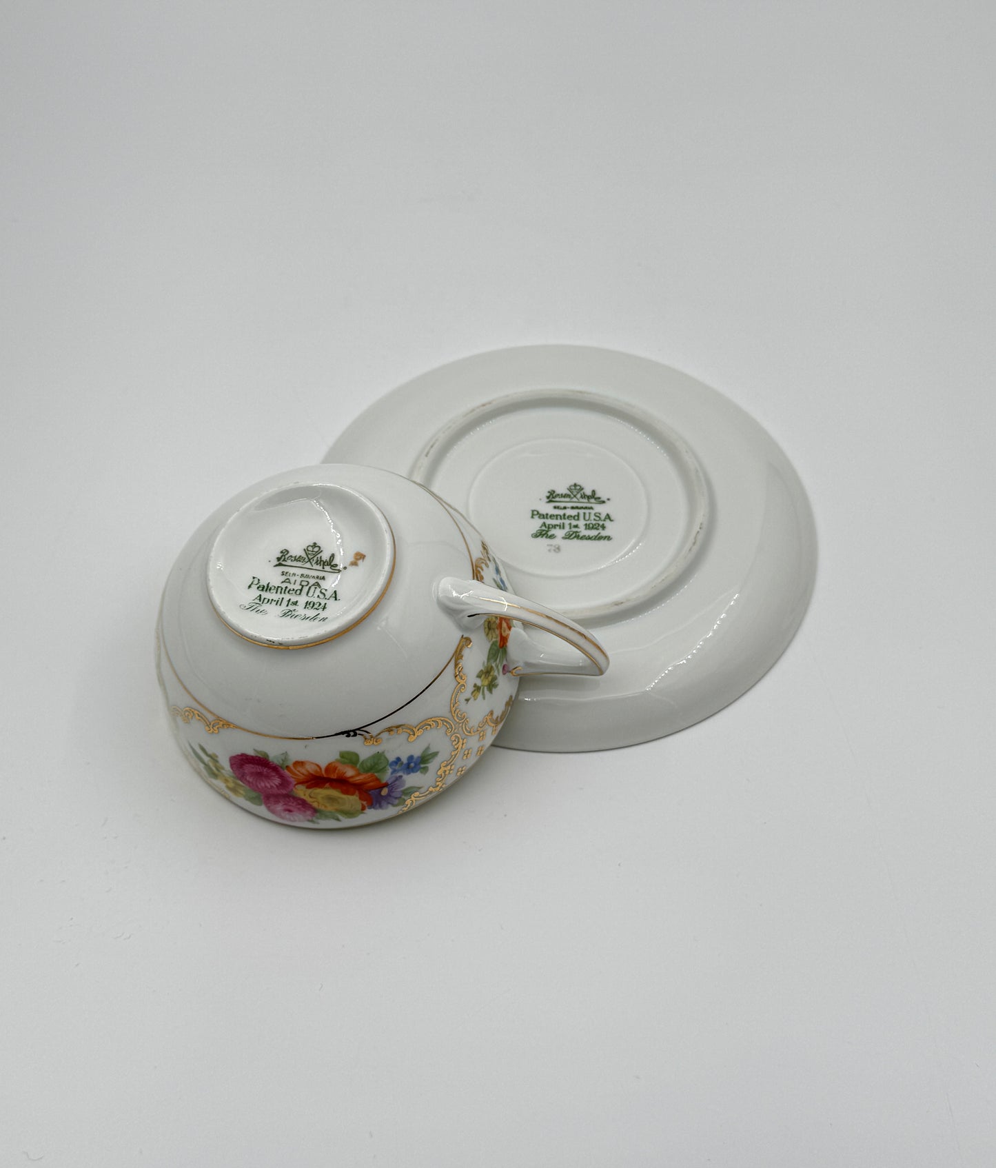 Rosenthal “The Dresden” Teacup & Saucer – Floral with Gold Rim