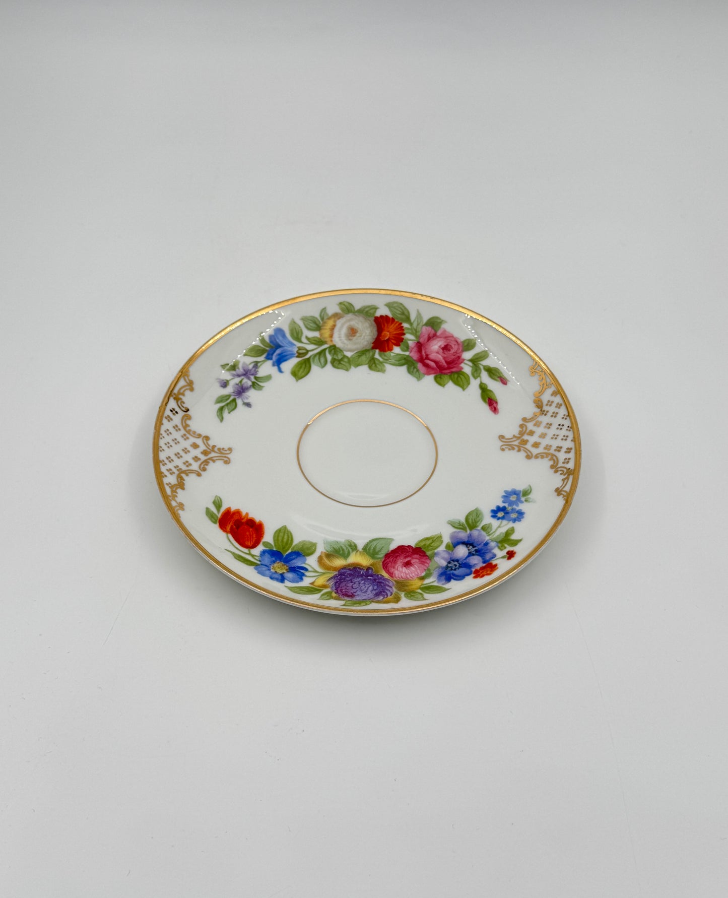 Rosenthal “The Dresden” Teacup & Saucer – Floral with Gold Rim