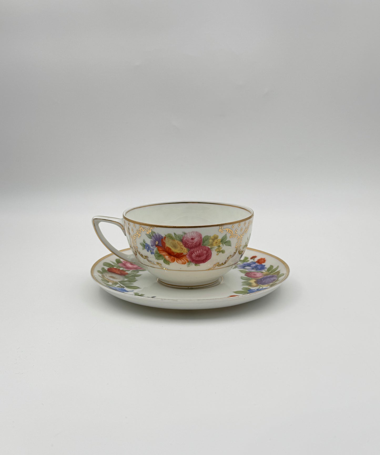 Rosenthal “The Dresden” Teacup & Saucer – Floral with Gold Rim