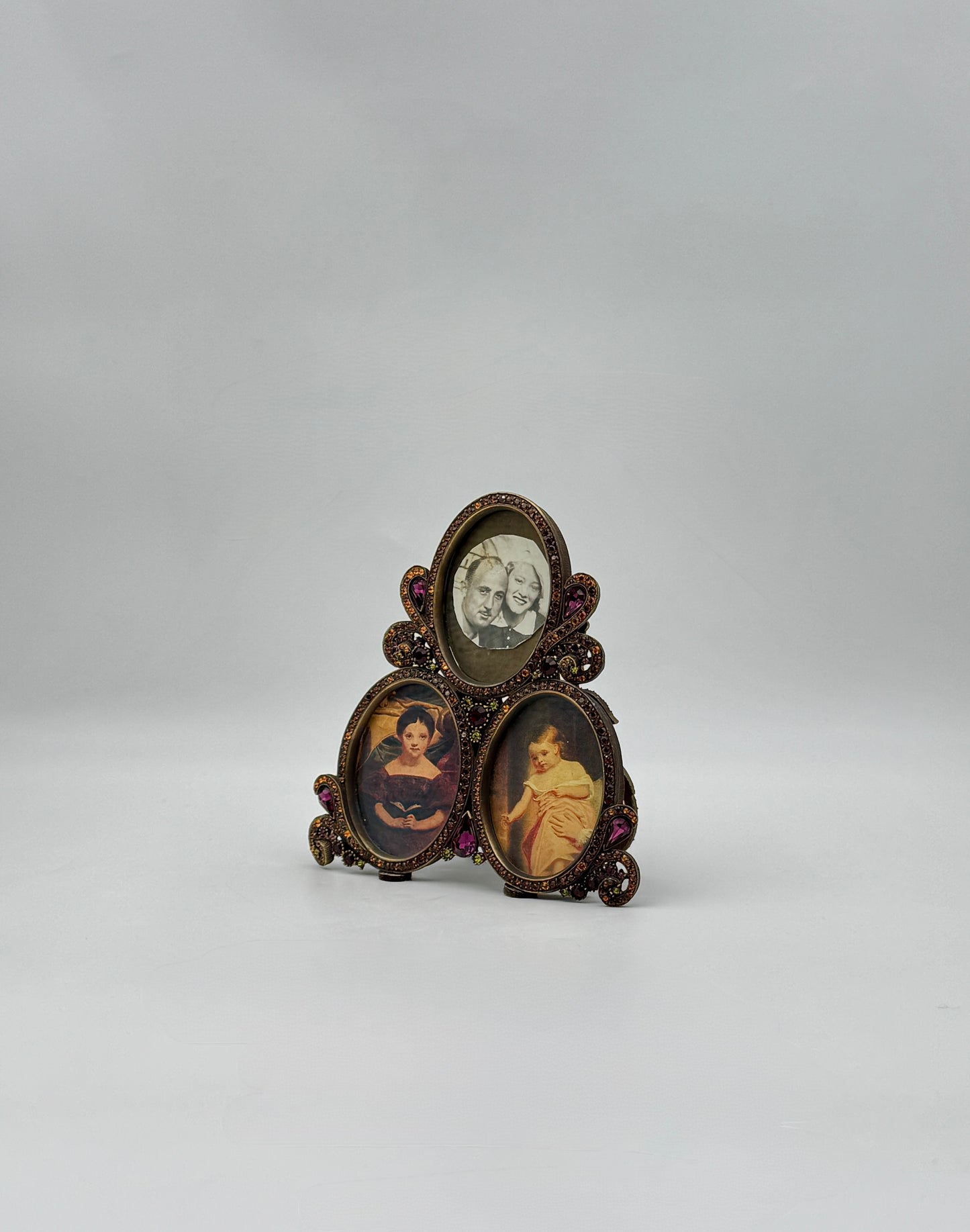 Jay Strongwater Triple Oval Frame, Copper with Purple Swarovski Stones