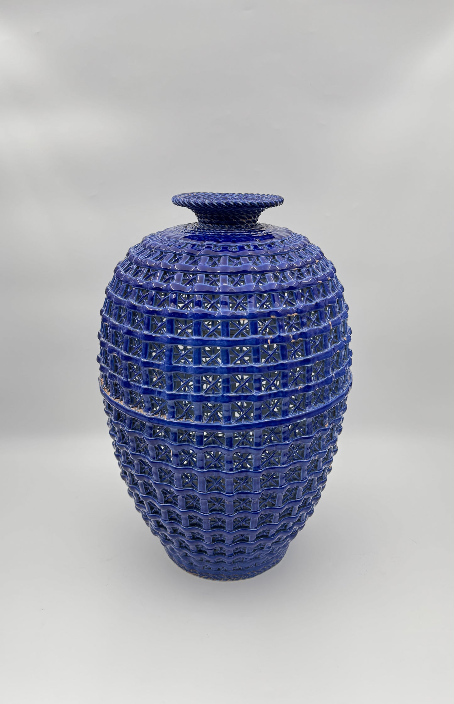 Pair of Chinese Woven Porcelain Vases with Silk Boxes