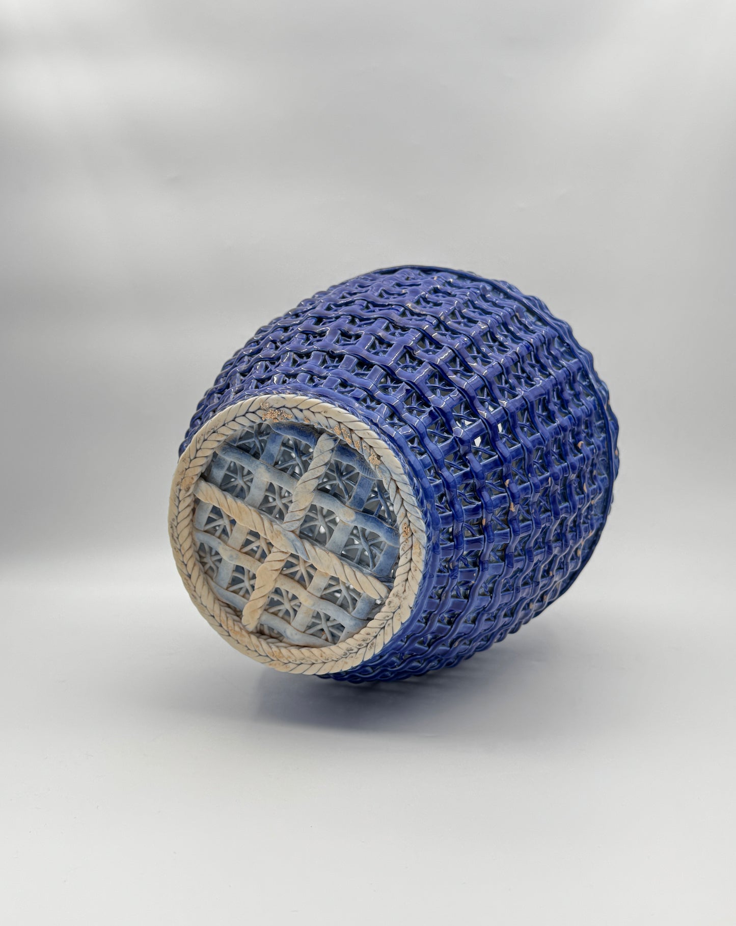 Pair of Chinese Woven Porcelain Vases with Silk Boxes