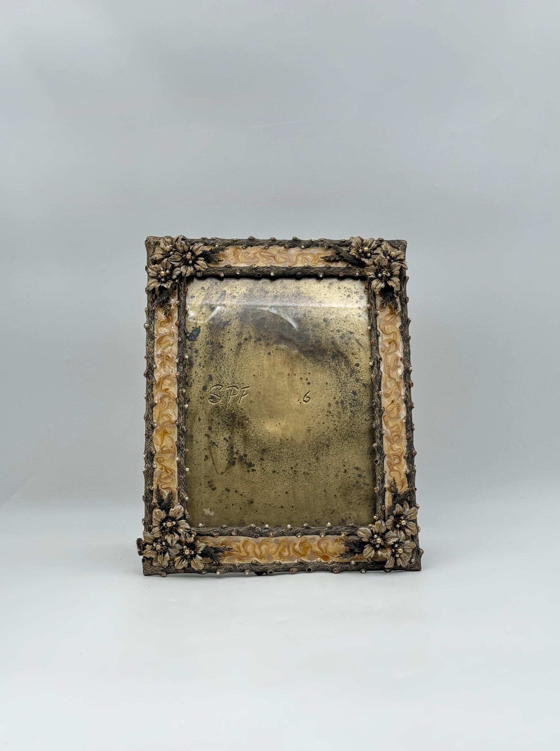 Jay Strongwater Cream Floral Picture Frame with Decorative Flowers