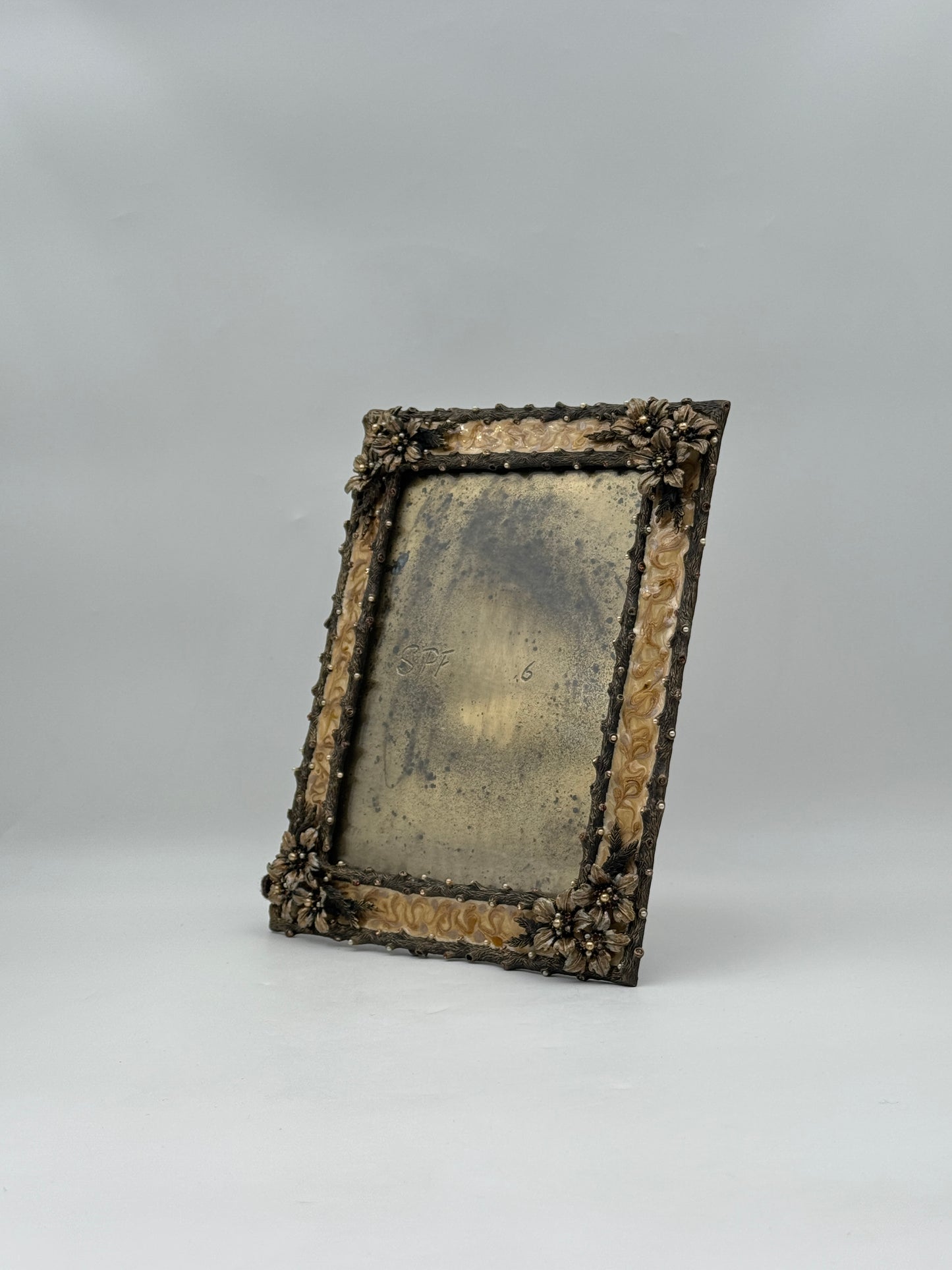 Jay Strongwater Cream Floral Picture Frame with Decorative Flowers