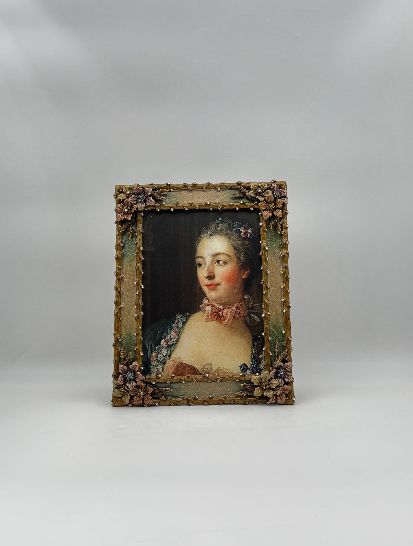 Elegant Jay Strongwater Green & Pale Pink Enamel Floral Picture Frame