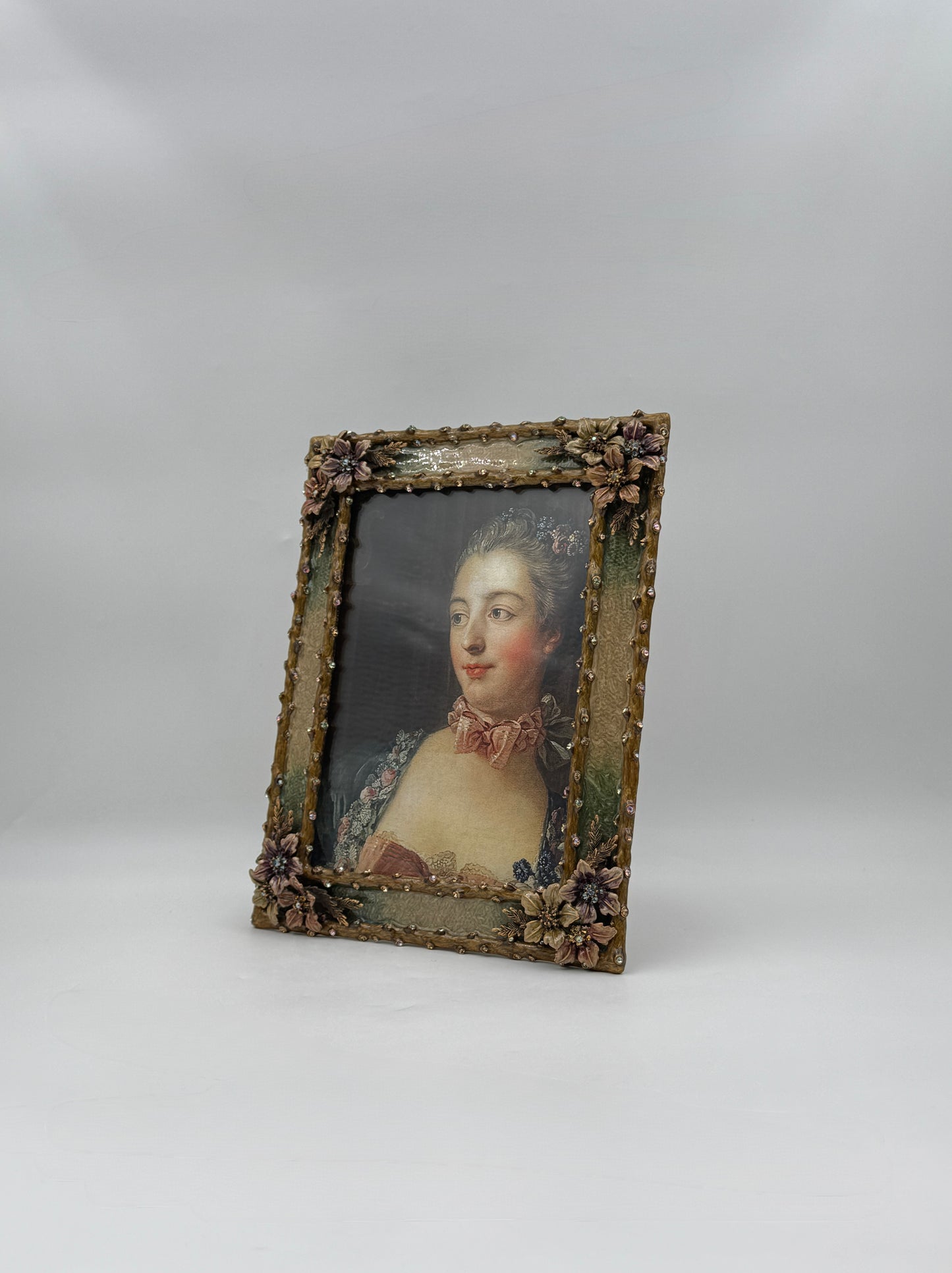 Elegant Jay Strongwater Green & Pale Pink Enamel Floral Picture Frame