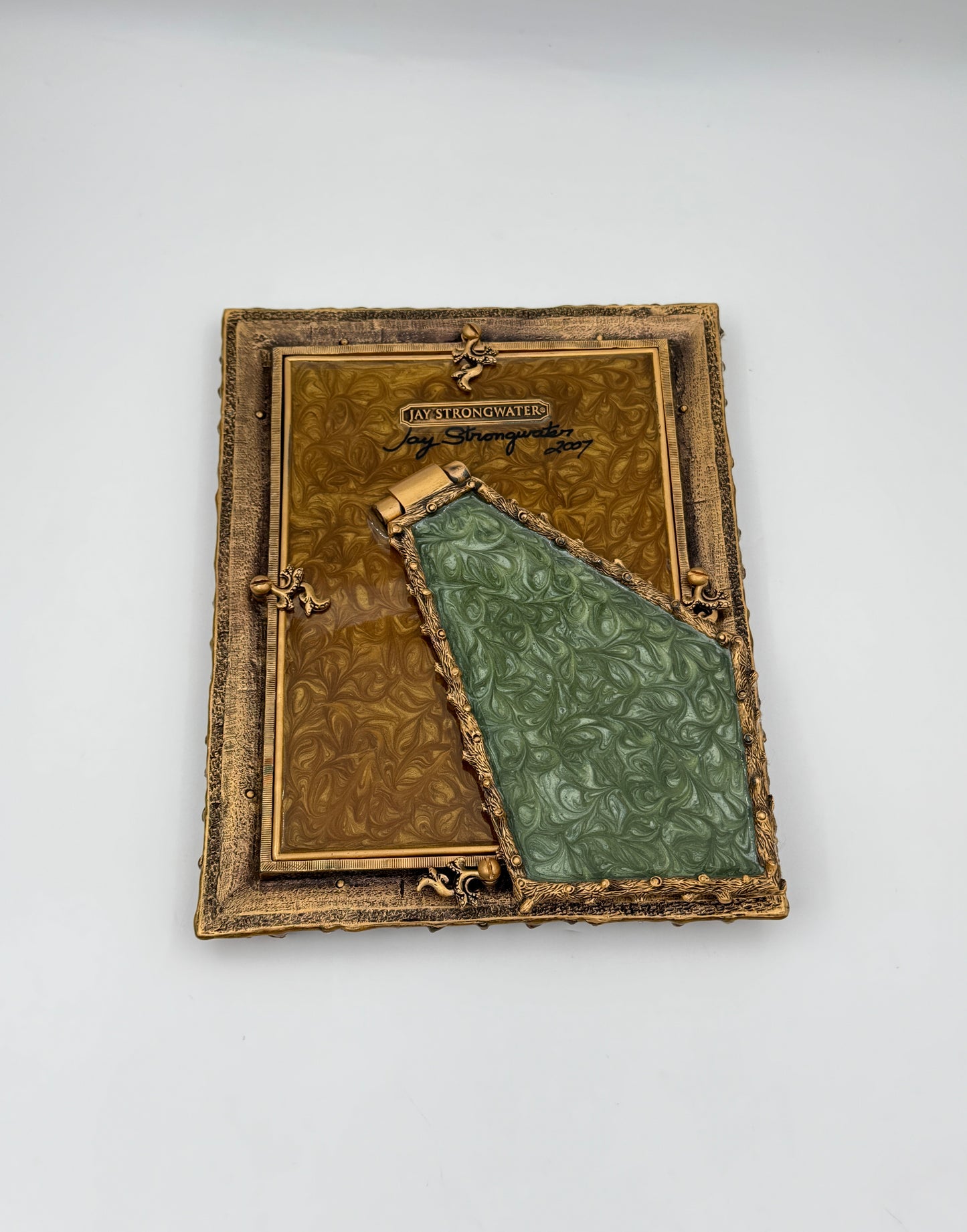 Elegant Jay Strongwater Green & Pale Pink Enamel Floral Picture Frame