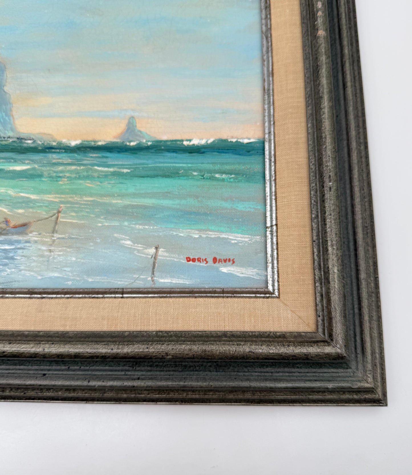 Oil Painting Ocean Beach Scene Signed by Doris Davis Artist Coast Arts