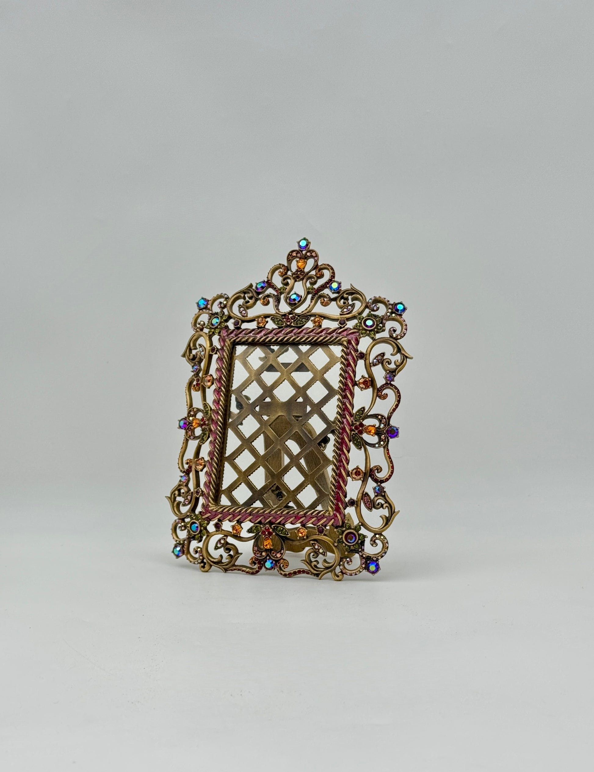 Jay Strongwater Scrollwork Frame Gold w/ Multicolor Swarovski Crystals