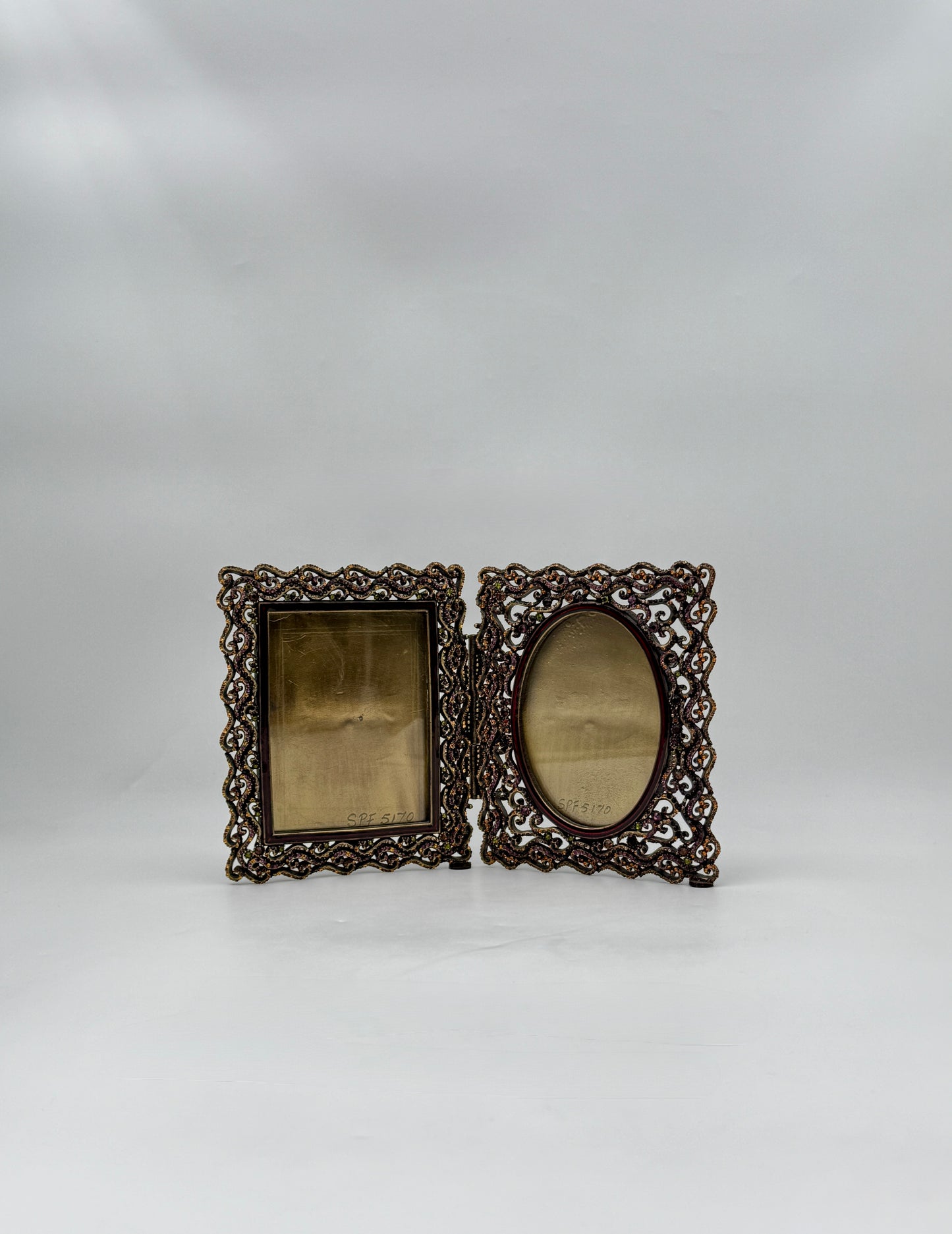 Jay Strongwater Hinged Double Picture Frame Burgundy Swarovski Crystal