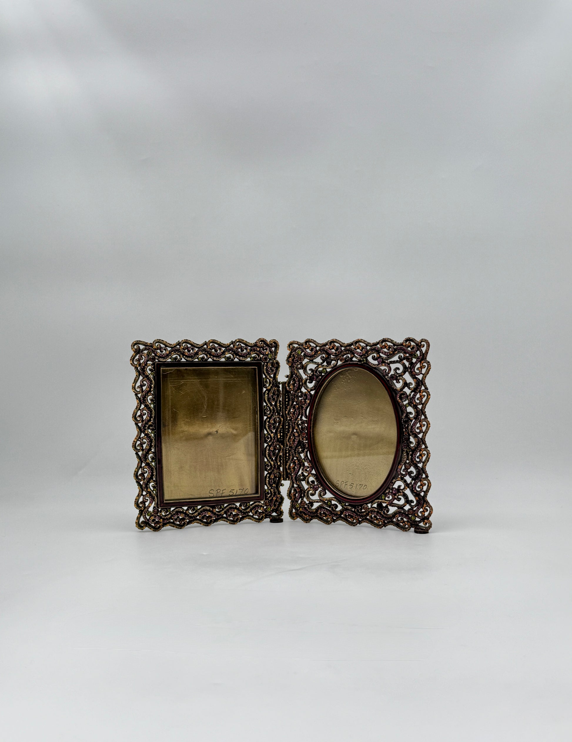 Jay Strongwater Hinged Double Picture Frame Burgundy Swarovski Crystal