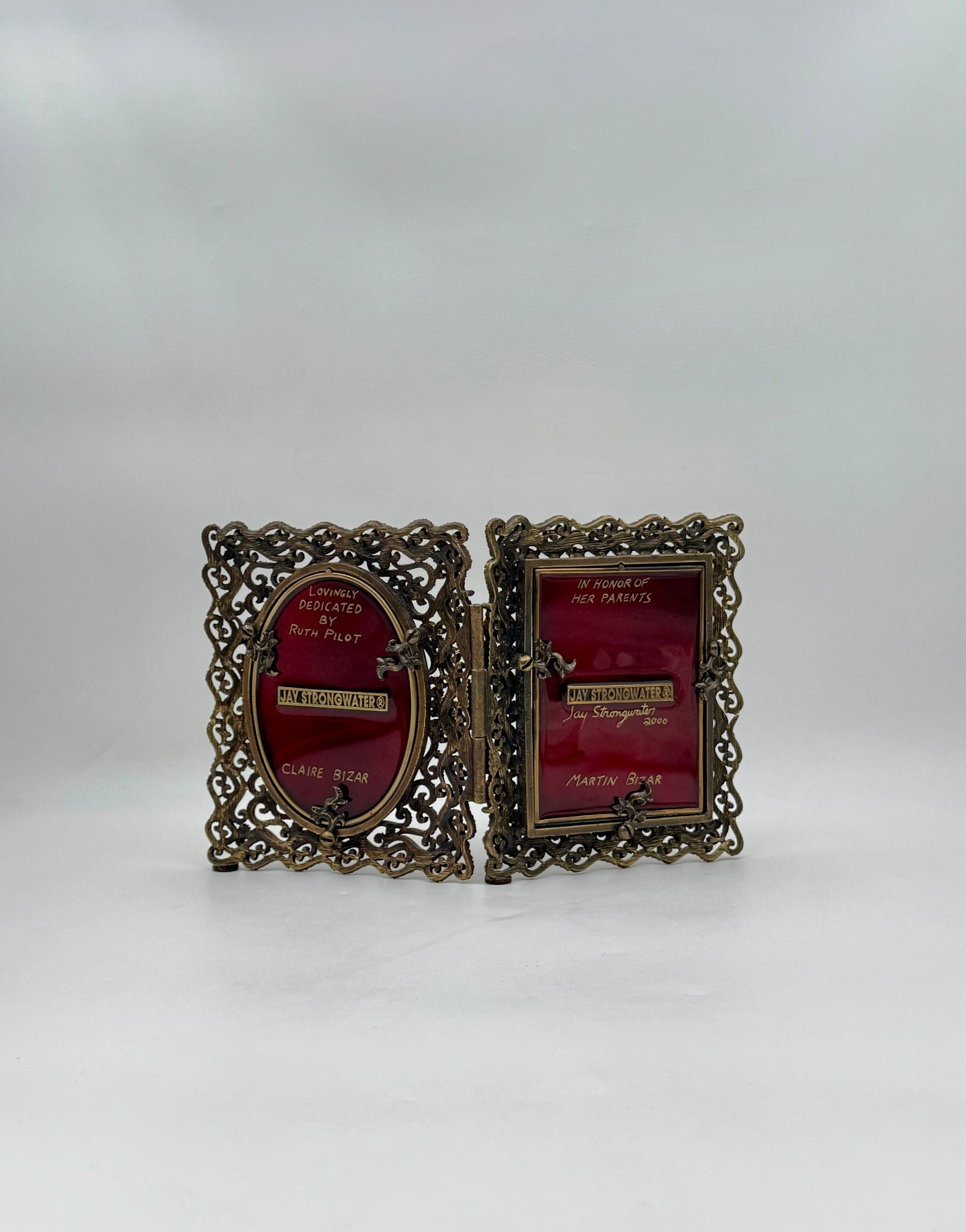 Jay Strongwater Hinged Double Picture Frame Burgundy Swarovski Crystal