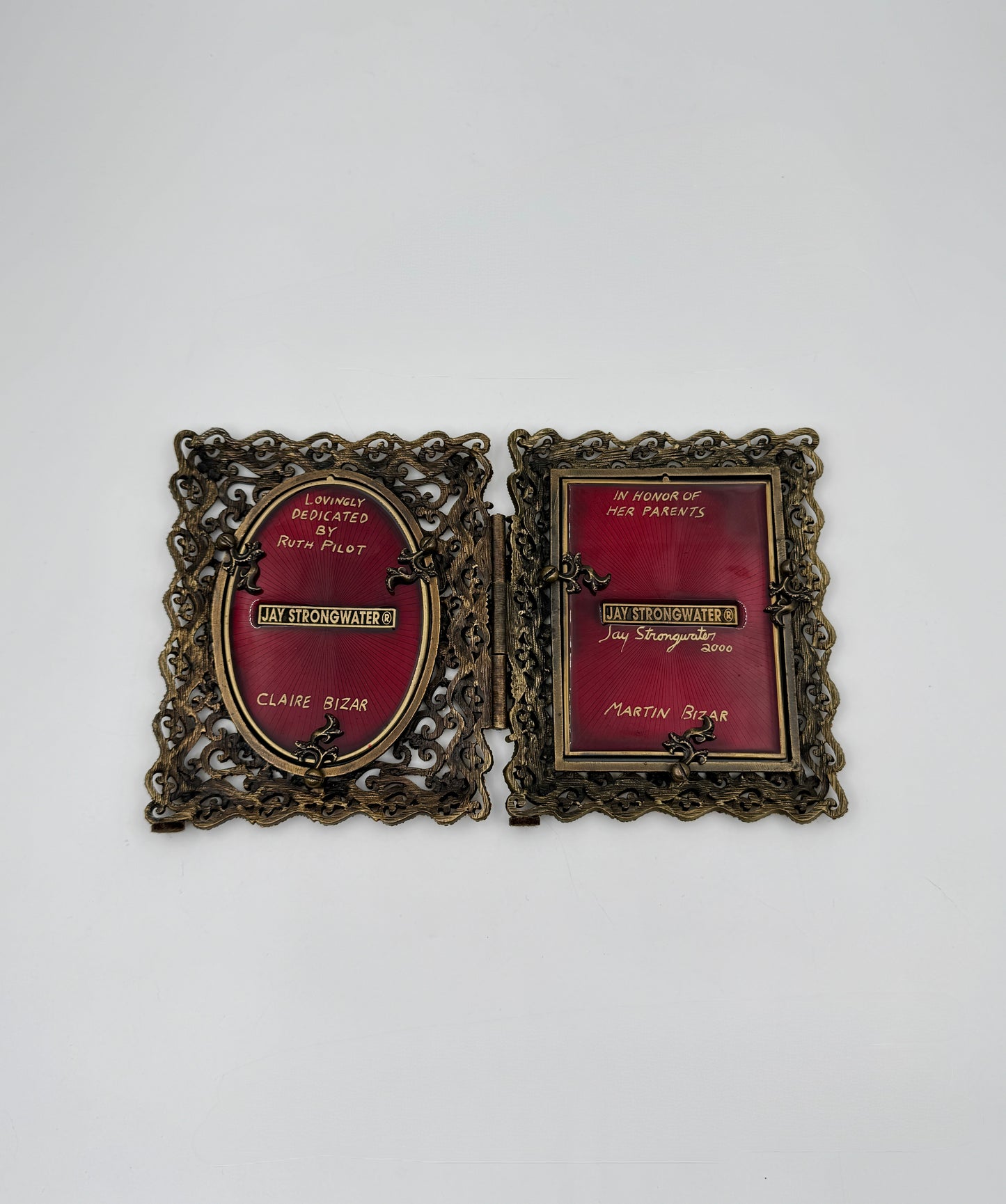 Jay Strongwater Hinged Double Picture Frame Burgundy Swarovski Crystal