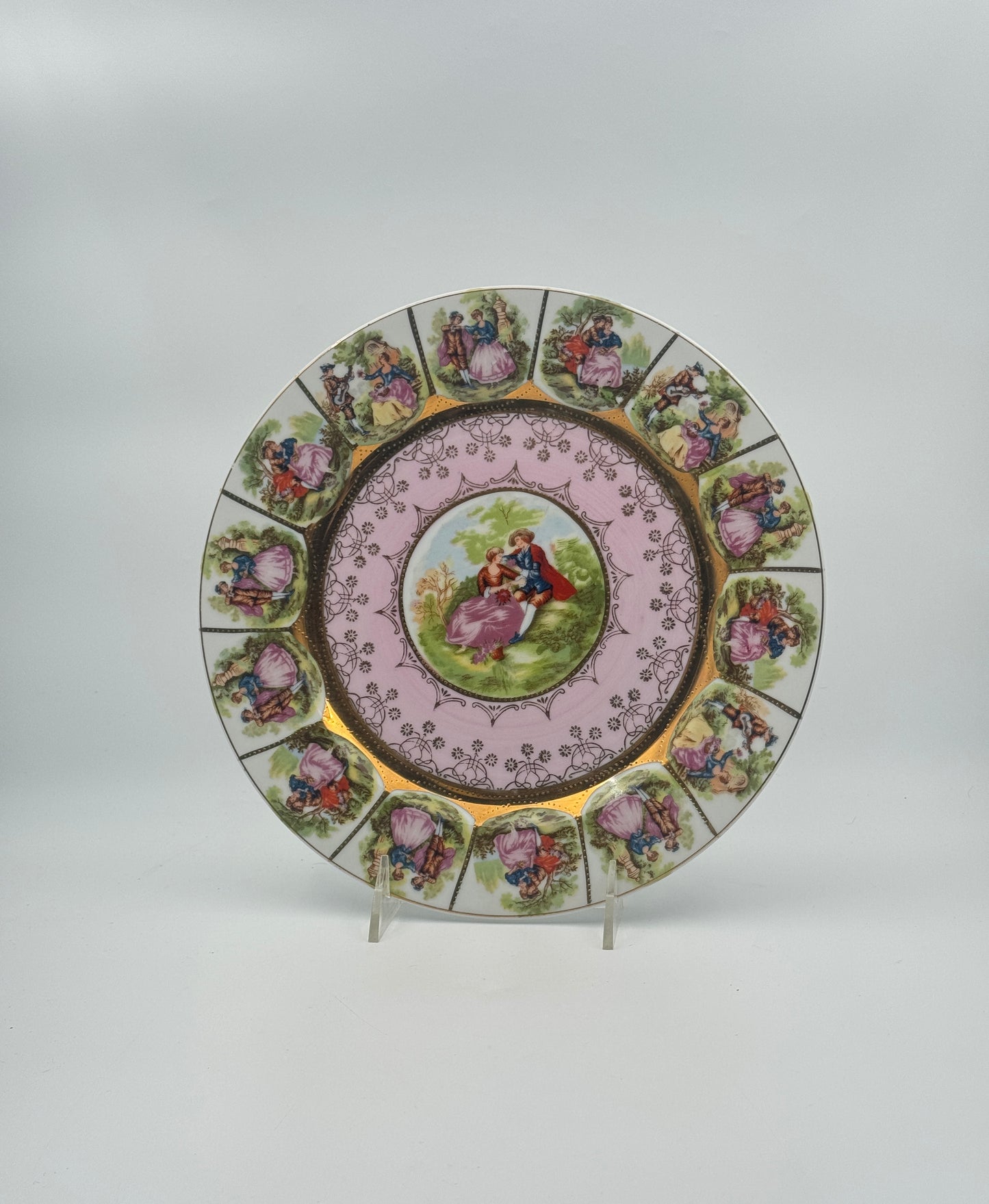 Porcelain Painted Plates with Gilt Rim – Set of 12