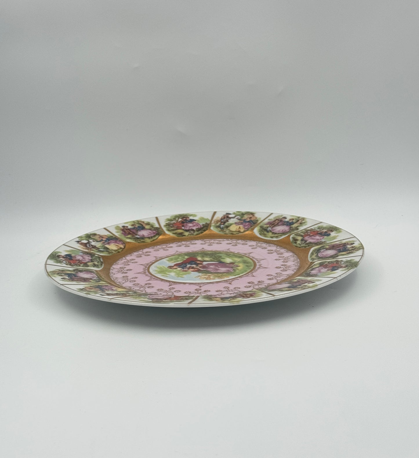 Porcelain Painted Plates with Gilt Rim – Set of 12