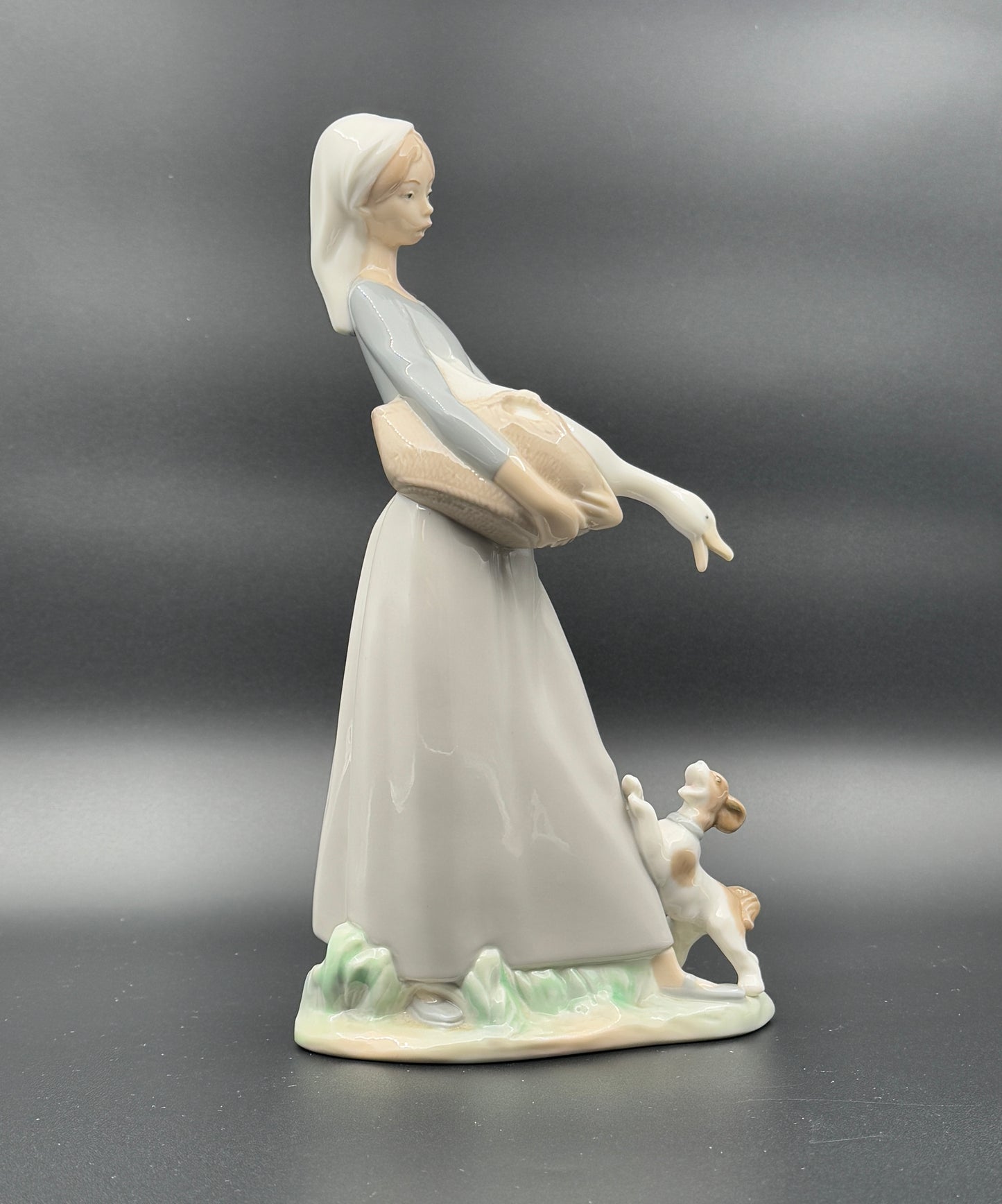 Lladro Porcelain Figurine – Girl with Goose & Dog - Vintage Spanish Collectible