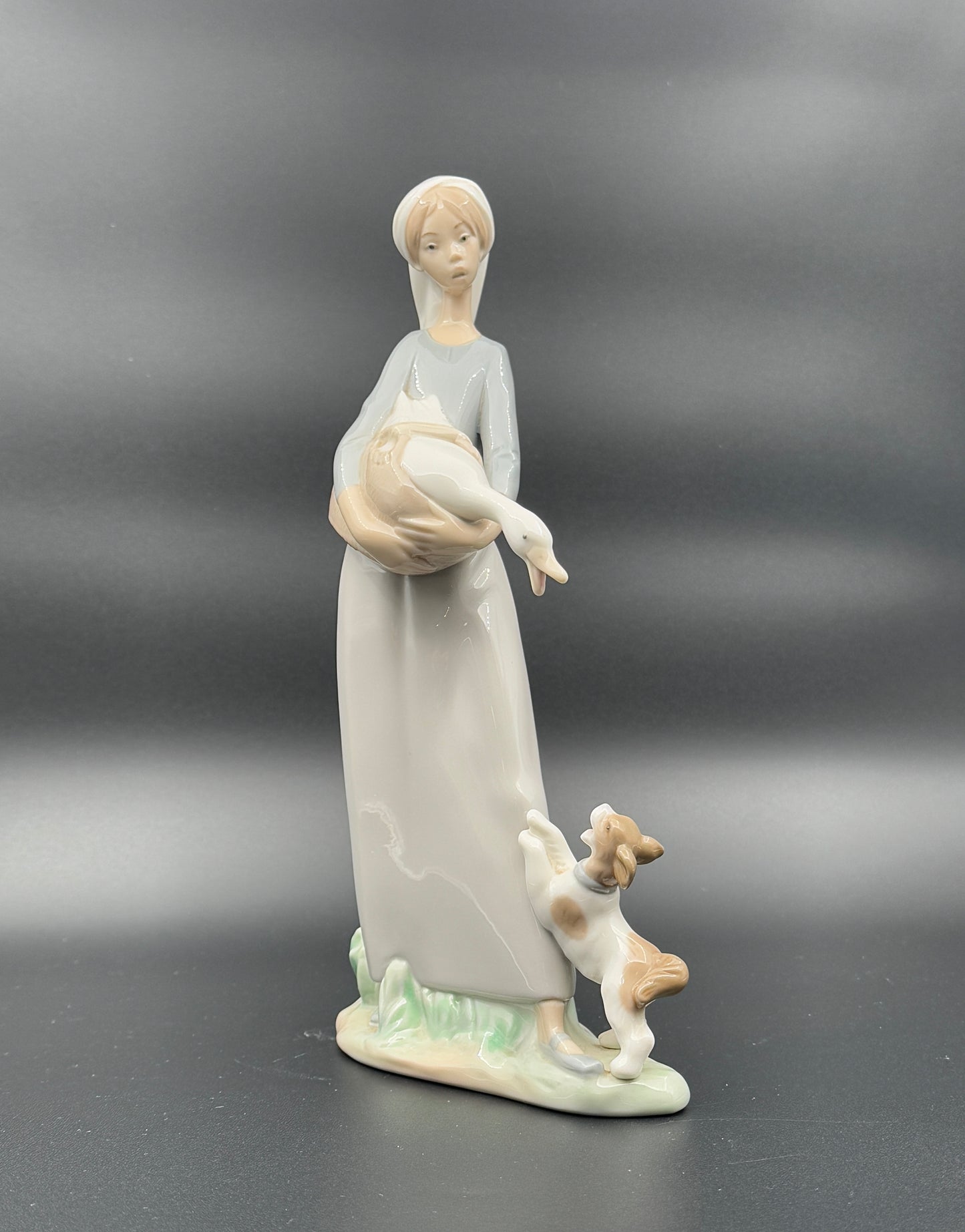 Lladro Porcelain Figurine – Girl with Goose & Dog - Vintage Spanish Collectible