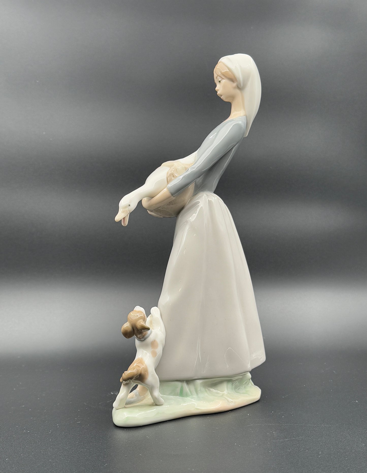 Lladro Porcelain Figurine – Girl with Goose & Dog - Vintage Spanish Collectible