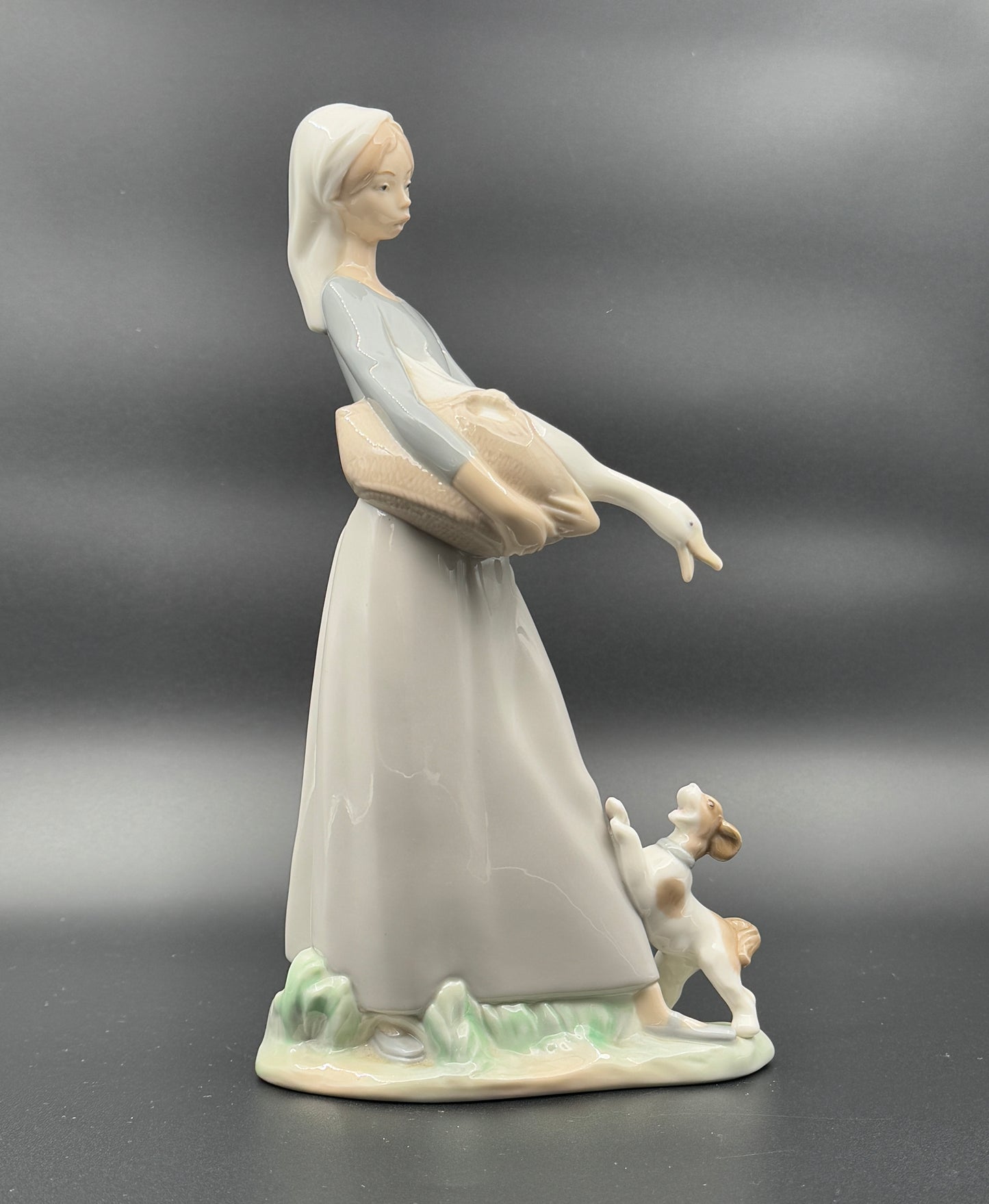 Lladro Porcelain Figurine – Girl with Goose & Dog - Vintage Spanish Collectible